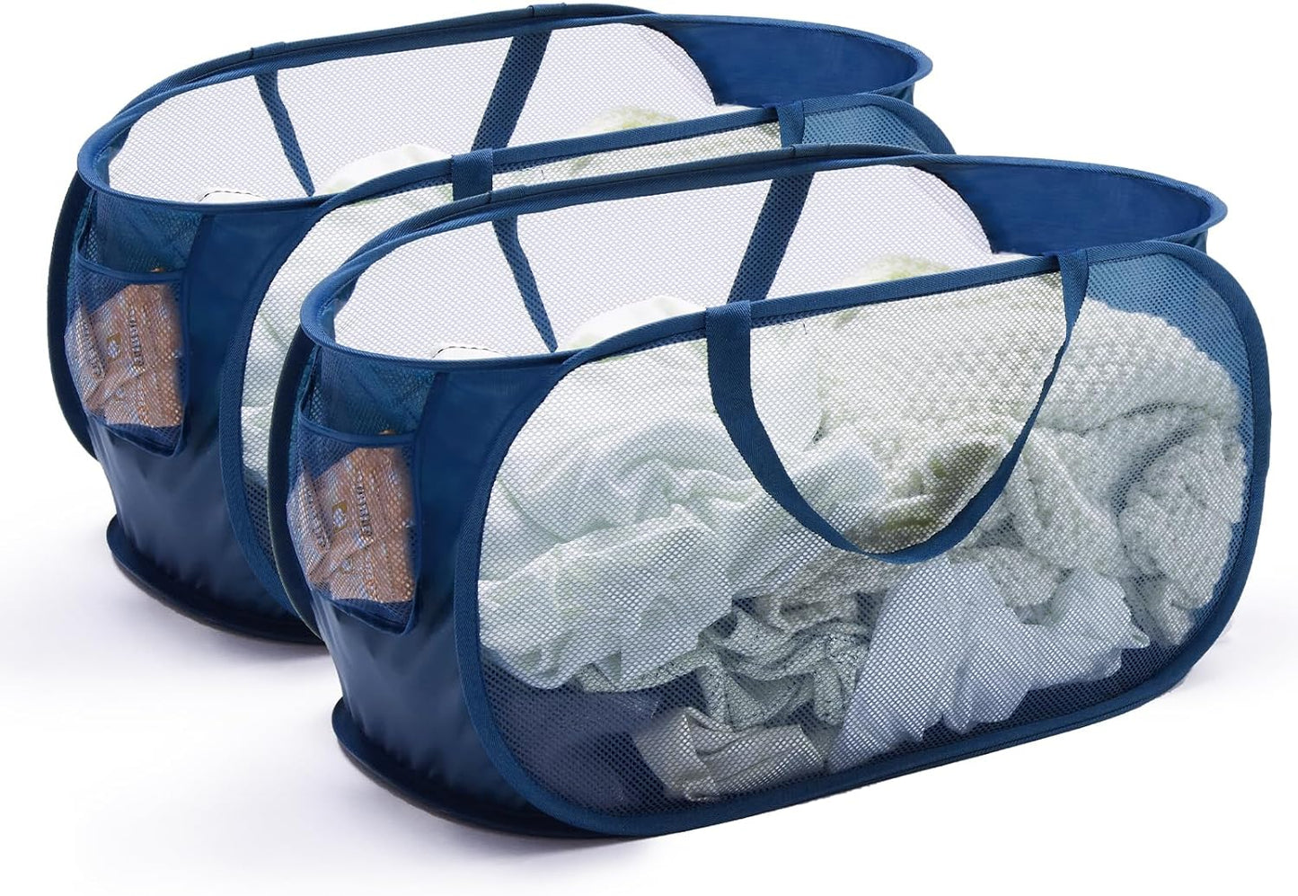 Collapsible Mesh Laundry Basket with Durable Handles and Pockets - Portable and Foldable Clothes Hamper