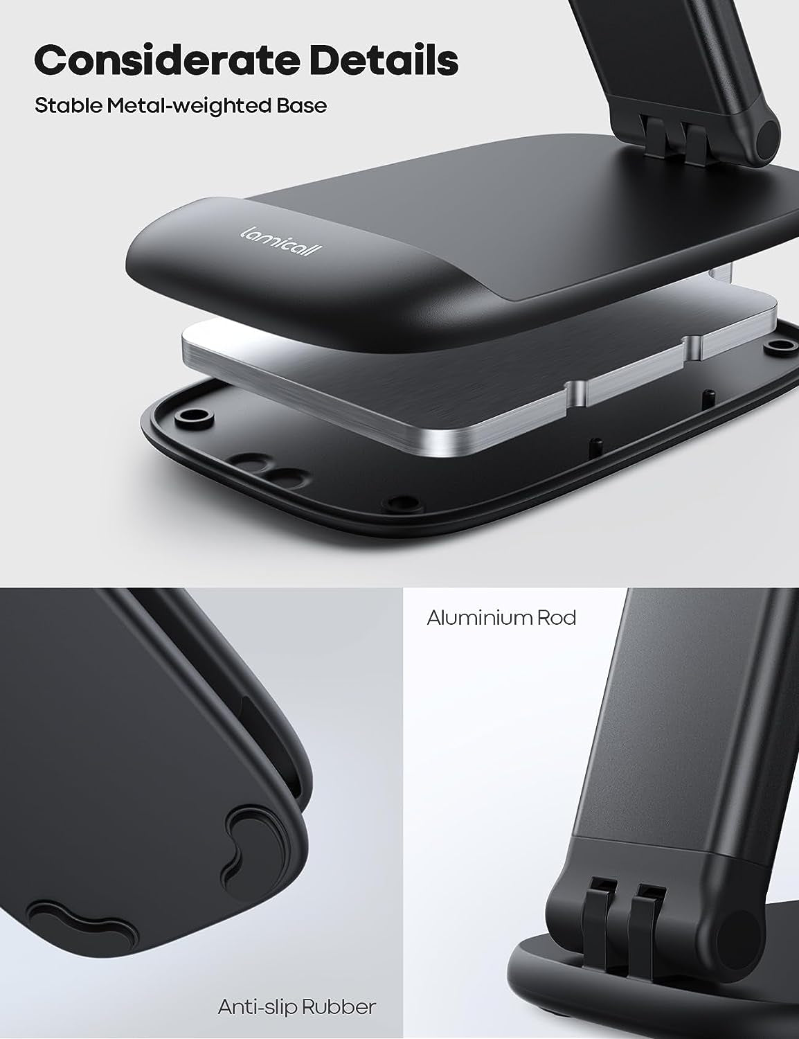 Height Adjustable Foldable Phone Stand for Desk - Portable Cell Phone Holder Compatible with iPhone 14/15/16 Pro Max Plus, 13 Pro Max Mini, and 4-8'' Smartphones