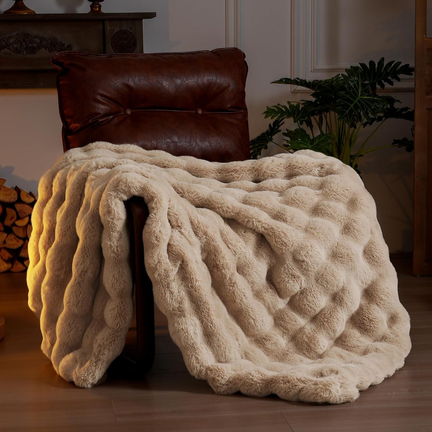 Luxurious Faux Fur Fleece Throw Blanket - Soft, Cozy, and Plush 51x63 Inches in White for Couch, Chair, and Bed