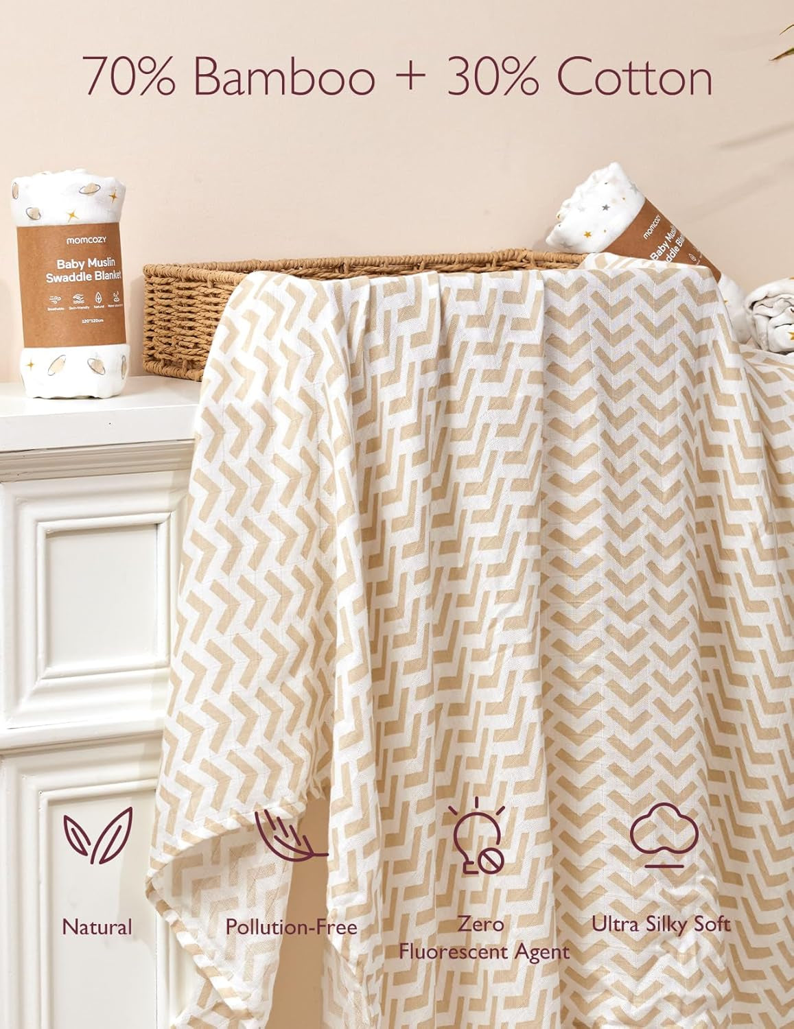Ultra Soft Muslin Swaddle Blankets - 4 Pack, Breathable 47''x47'' Neutral Receiving Wraps