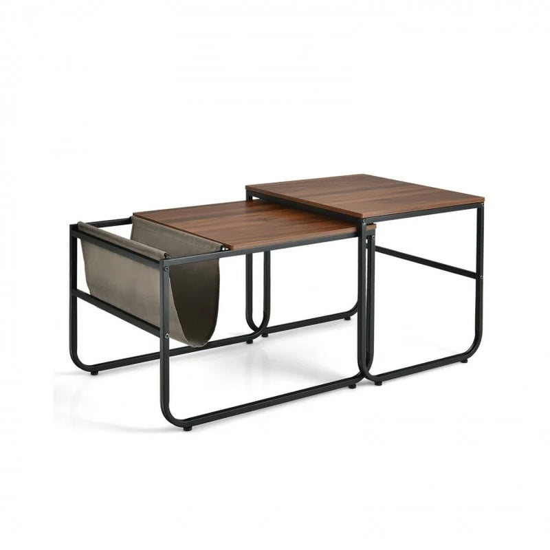 Nesting Coffee Table Set with Side Pocket for Living Room and Bedroom
