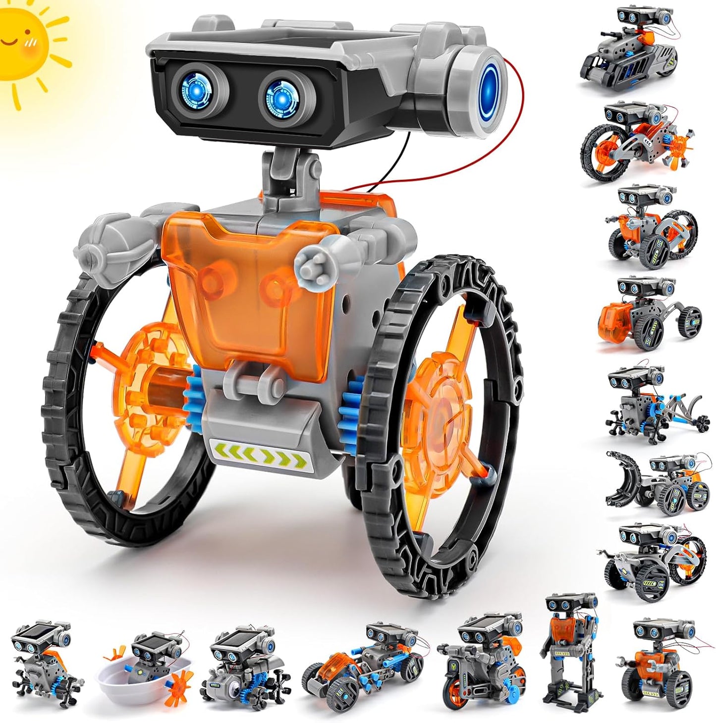 15-in-1 Solar Robot Building Kit for Ages 8-14, Dual Power Solar and Battery Educational Science Toys
