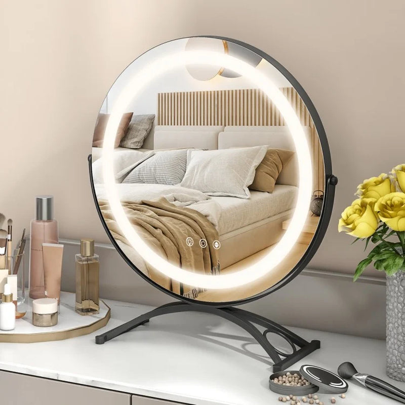 16-Inch Round LED Vanity Mirror with Three Color Temperature Settings and Adjustable Brightness