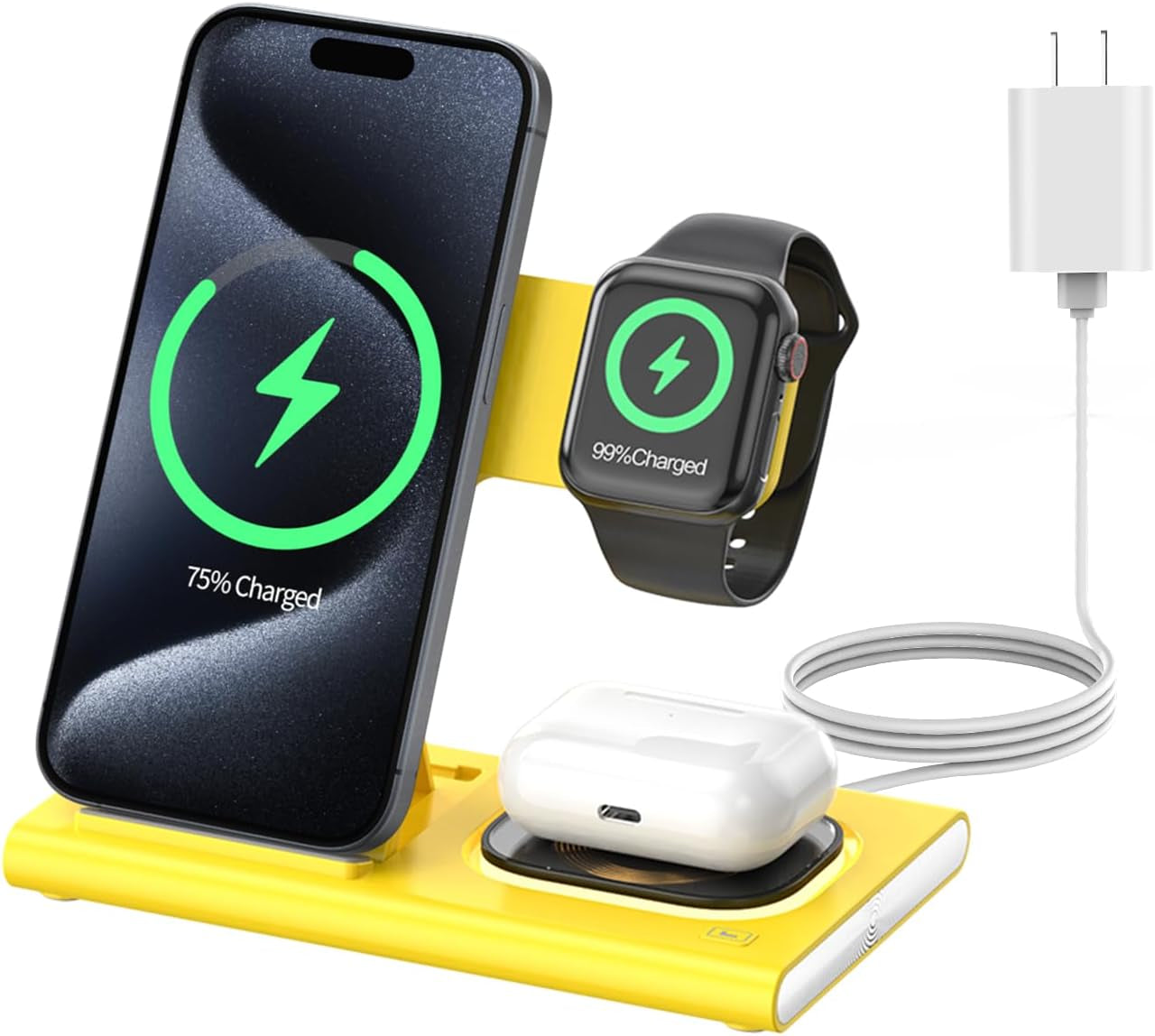 3-in-1 Foldable Wireless Charging Station for Apple Devices - Compatible with iPhone 11-16 Series, iWatch, and AirPods (White)