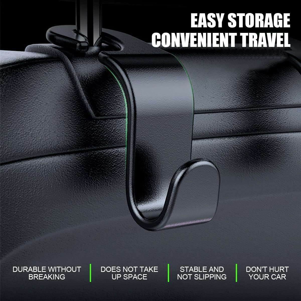 4-Piece Black Car Headrest Hooks - Universal Rear Seat Hangers for Handbags, Wallets, Grocery Bags, and Children's Toys