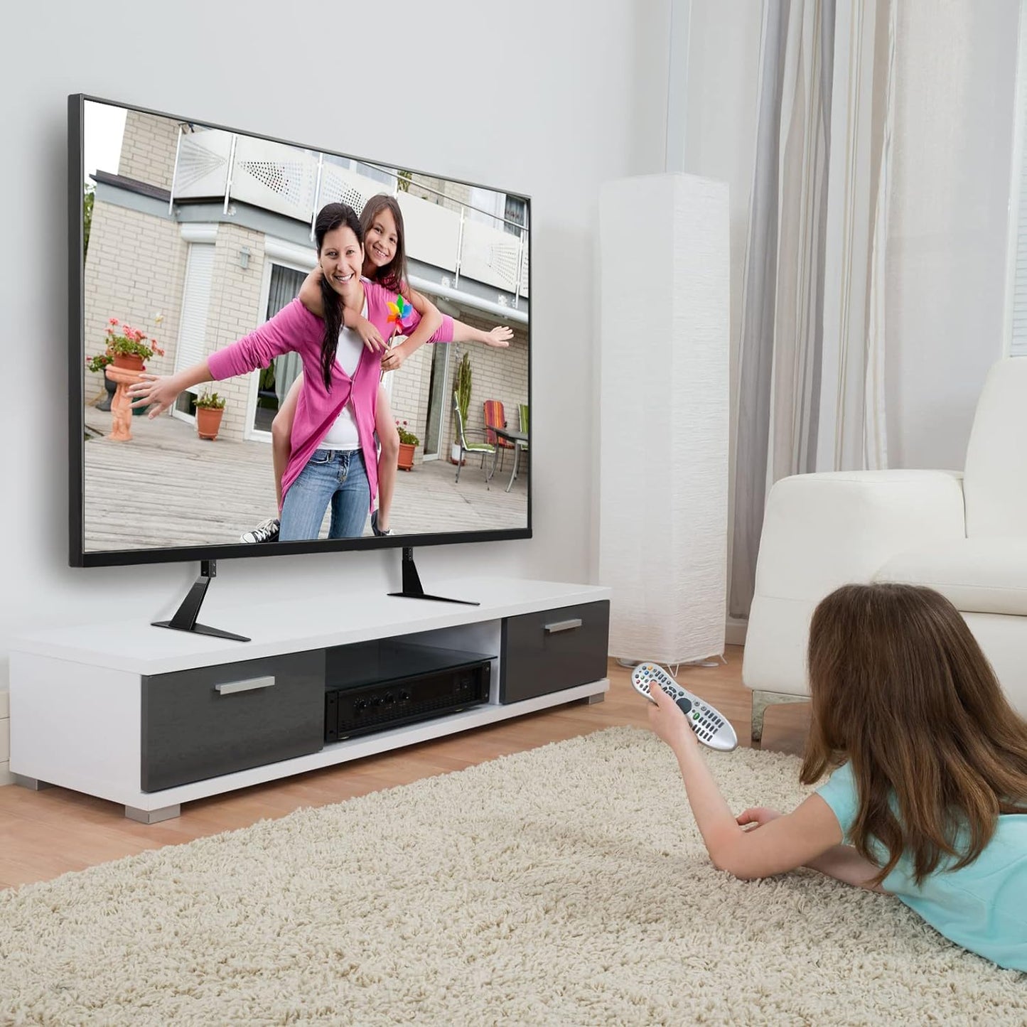 Universal TV Stand with Adjustable Metal Legs for 22-65 Inch Flat and Curved Screens, VESA 75x75mm to 800x400mm