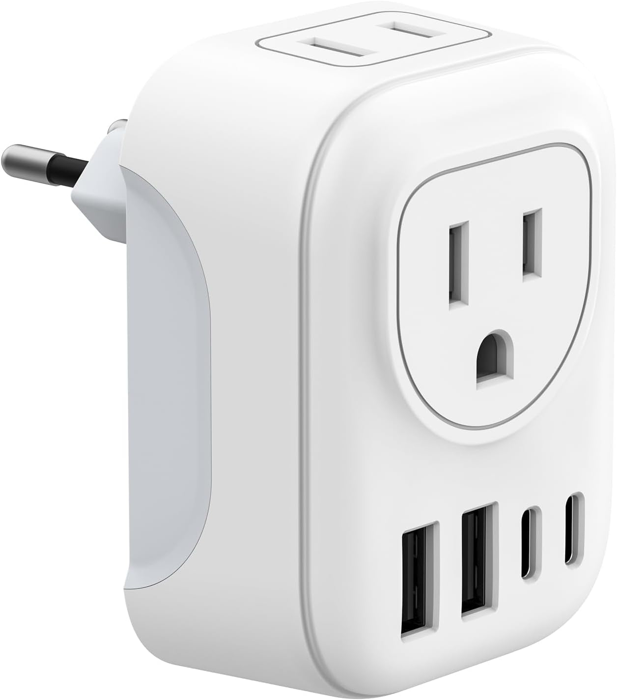 European Travel Plug Adapter, International Power Plug with 2 AC Outlets 4 USB Ports(2 USB C), Type C Travel Essentials Charger for Canada to Most of Europe EU Italy Spain France