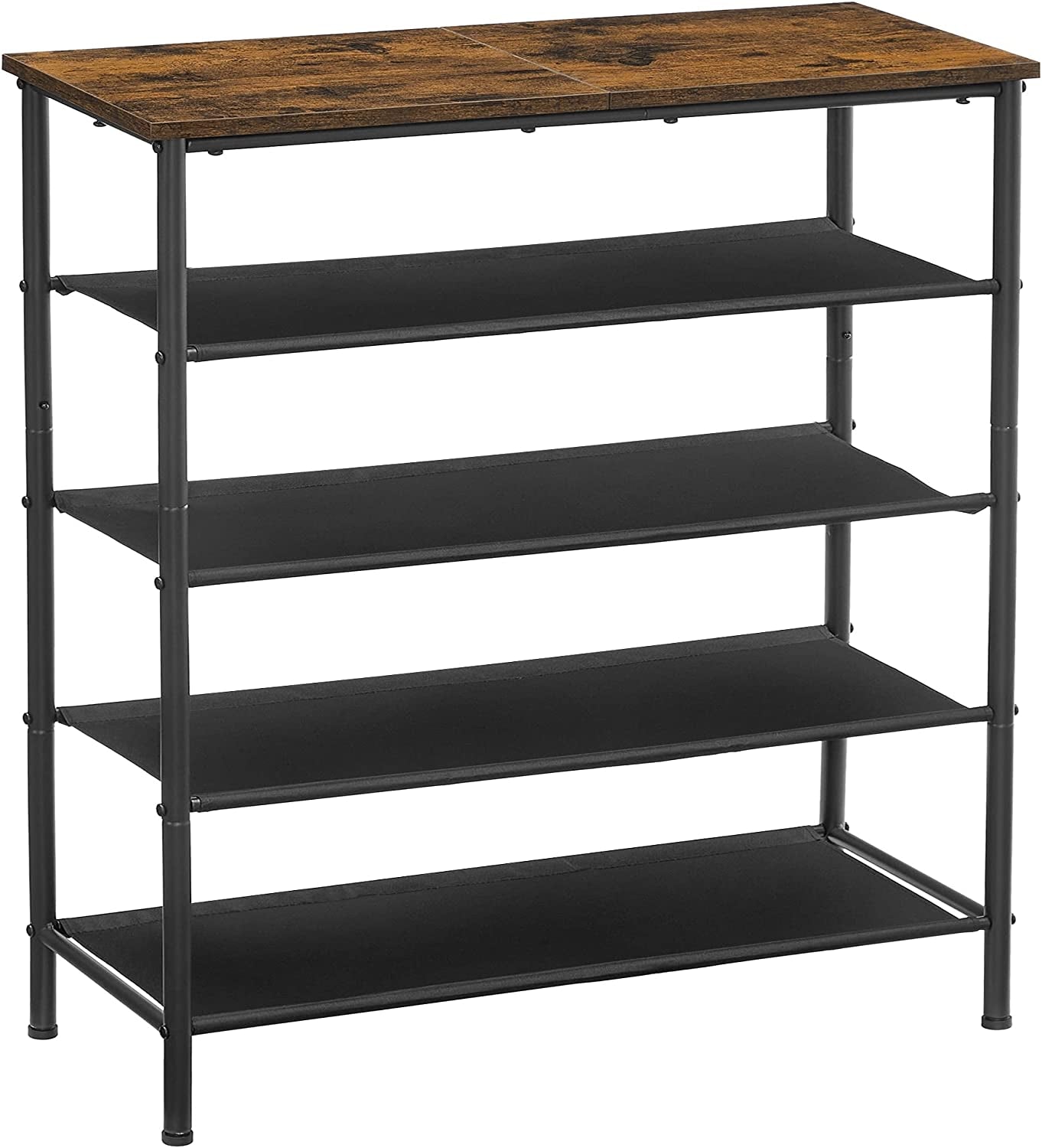 5-Tier Shoe Storage Rack for 15-18 Pairs, Narrow Organizer for Closet and Entryway, Rustic Brown and Black Design