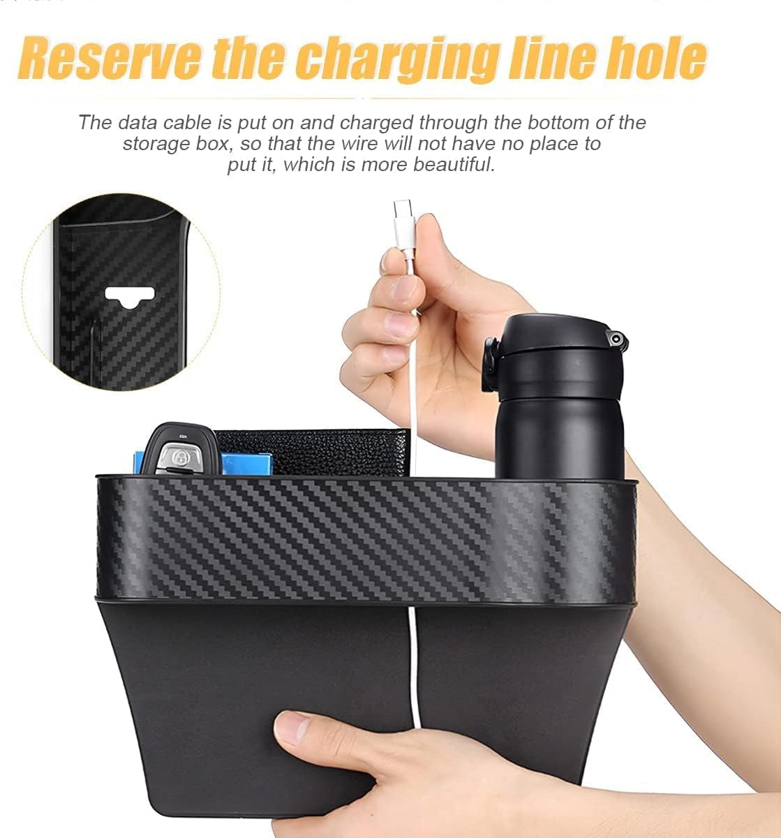2-Pack Car Seat Gap Filler Organizer - Cup Holder and USB Charger - Multifunctional Storage Box (Black)