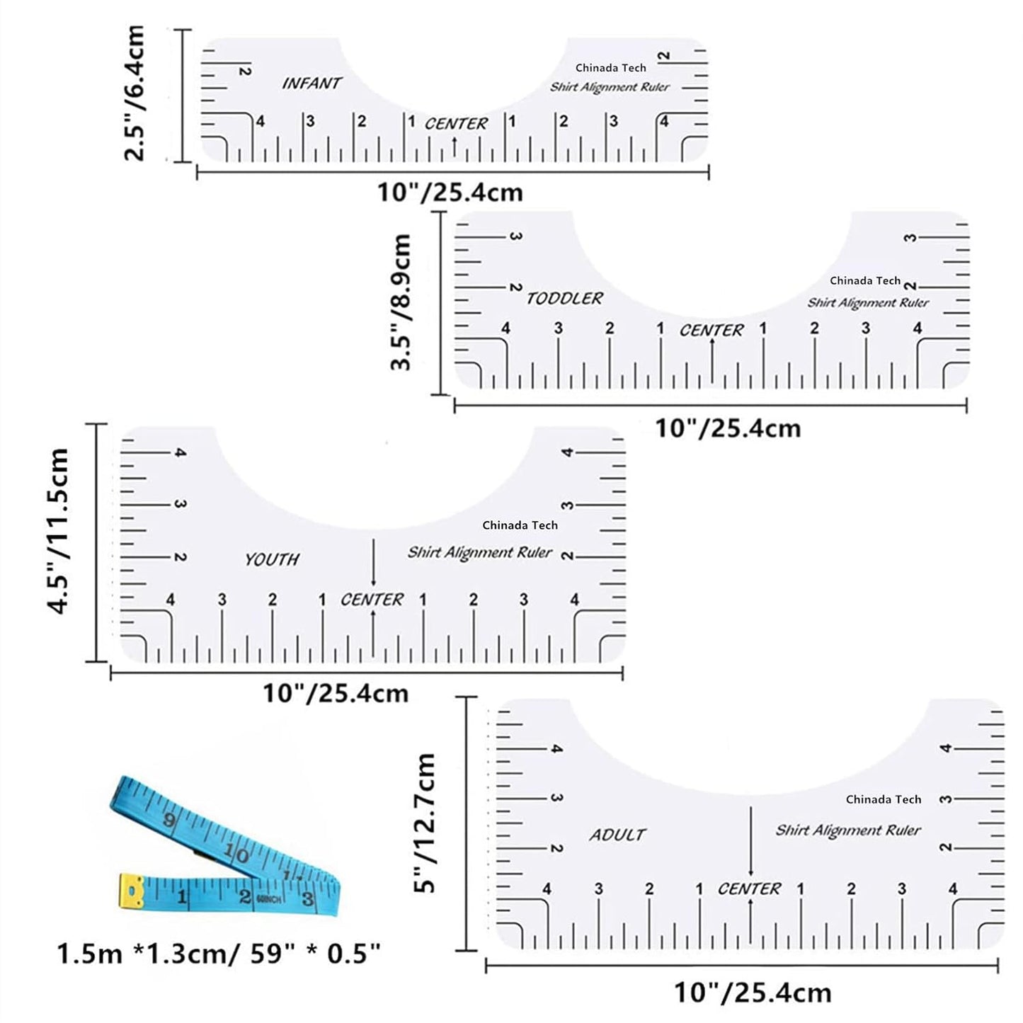 5 Pack T-shirt Ruler Guide for HTV Vinyl Heat Transfer Vinyl and Sublimation, T-Shirt Alignment Tool for Cricut,
