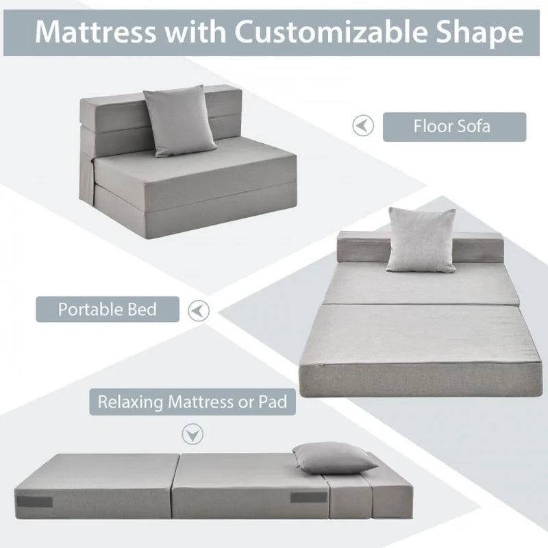 6-Inch Tri-Fold Sofa Bed Mattress with Pillow
