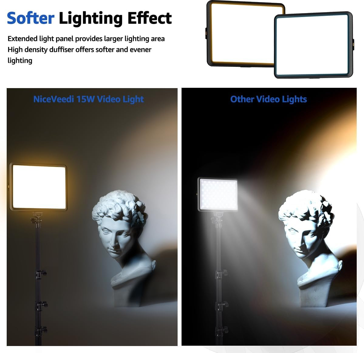 2-Pack LED Video Light Kit with Adjustable Color Temperature (2800-6500K), Dimmable Continuous Lighting, Tripod Stand & Phone Holder