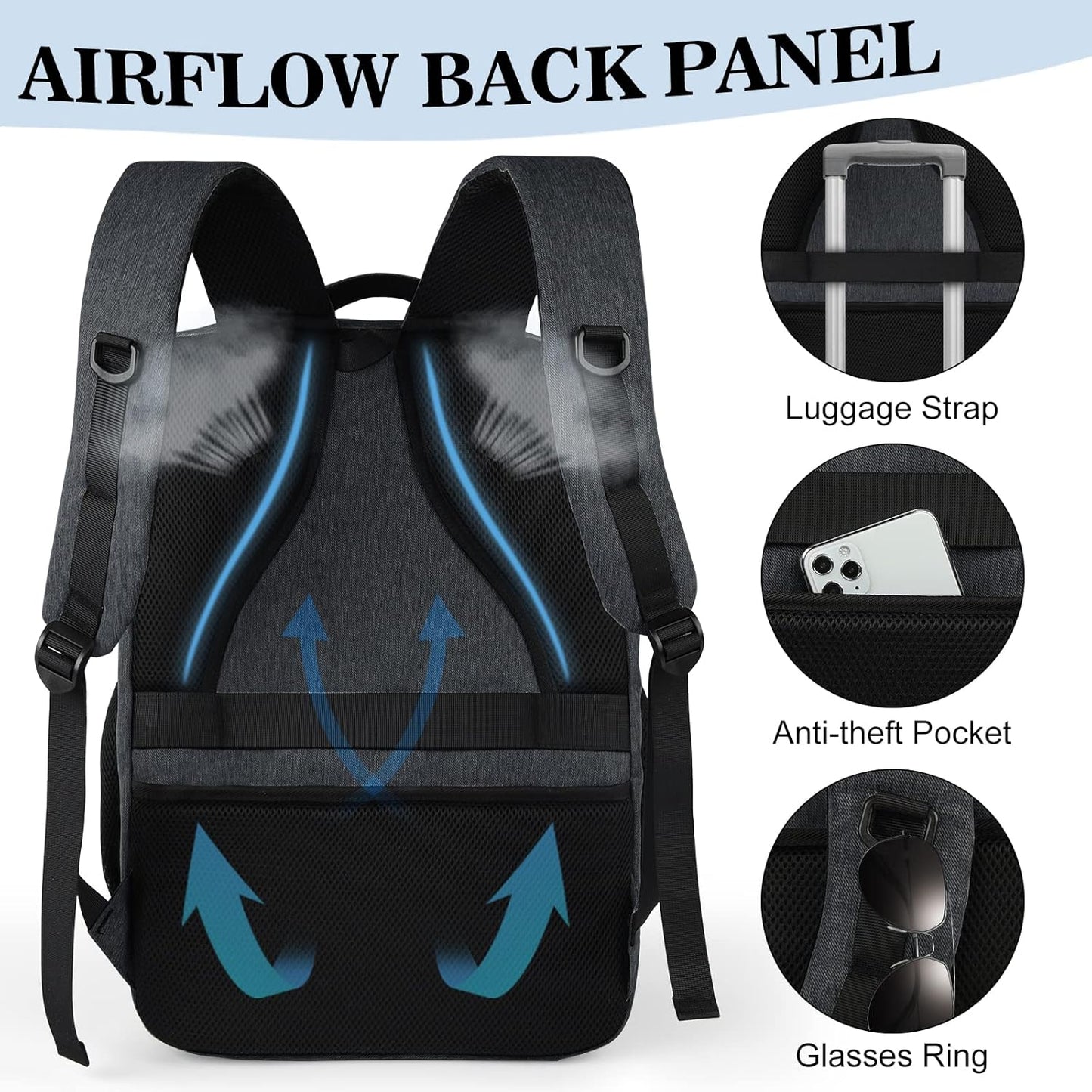 Laptop Backpack 17.3 Inch Travel Backpack TSA Friendly Business Backpack Large Waterproof School Backpack Work Computer Backpacks, Black
