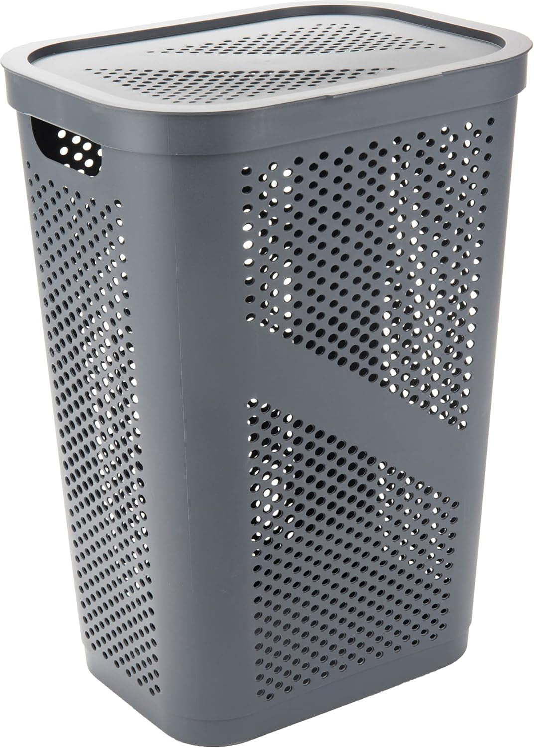 Basket Collection, Slim Laundry Hamper, 60 Liter (15G/33Lbs) Capacity, Cut Out Handles, Attached Hinged Lid, Ventilated, Gray