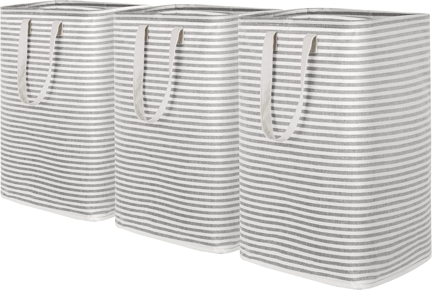 Laundry Hamper, 24" Tall Collapsible Clothes Hamper Large Capacity Basket with Extended Handles for Storage Clothes Toys in Bedroom, Bathroom, Grey, 3 Pack