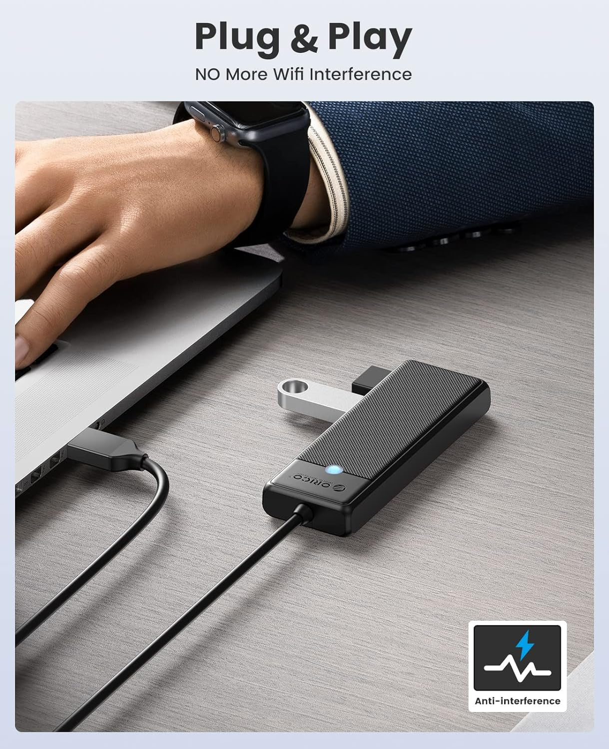 USB 3.0 Ultra Slim 4-Port Hub for Laptops and Devices - , XPS, PS5, PC, Flash Drives, Mobile HDD (Black, 0.5 Ft)