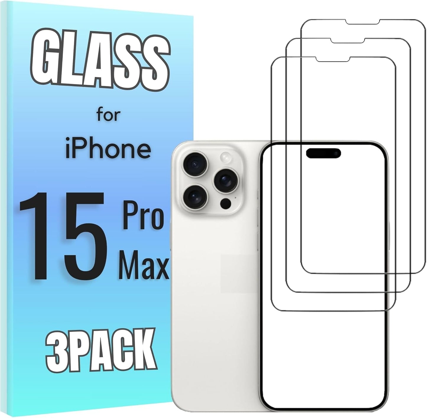 3-Pack Tempered Glass Screen Protector for iPhone 15 Pro - High Transparency, 9H Hardness, Ultra Tactile Protection for 6.1" Display