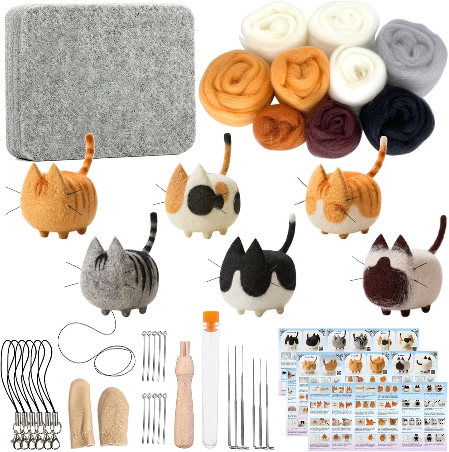 Professional Needle Felting Kit for Adults - Complete DIY Craft Set with Felting Supplies, Needles, Wool, and Tools for Beginners - Create 6 Faceless Animal Designs