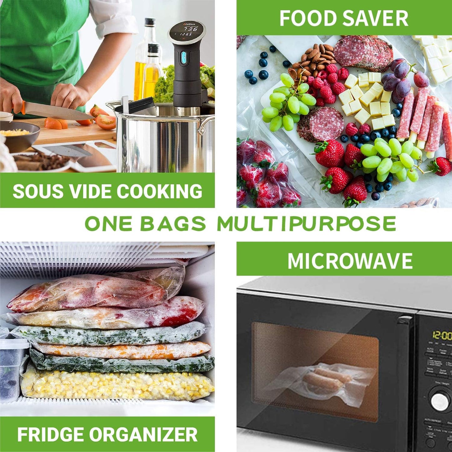 Commercial Grade Vacuum Sealer Bags for Food Storage - 2 Pack, 11 Inch x 50 FT, BPA Free, Ideal for Sous Vide and Food Preservation