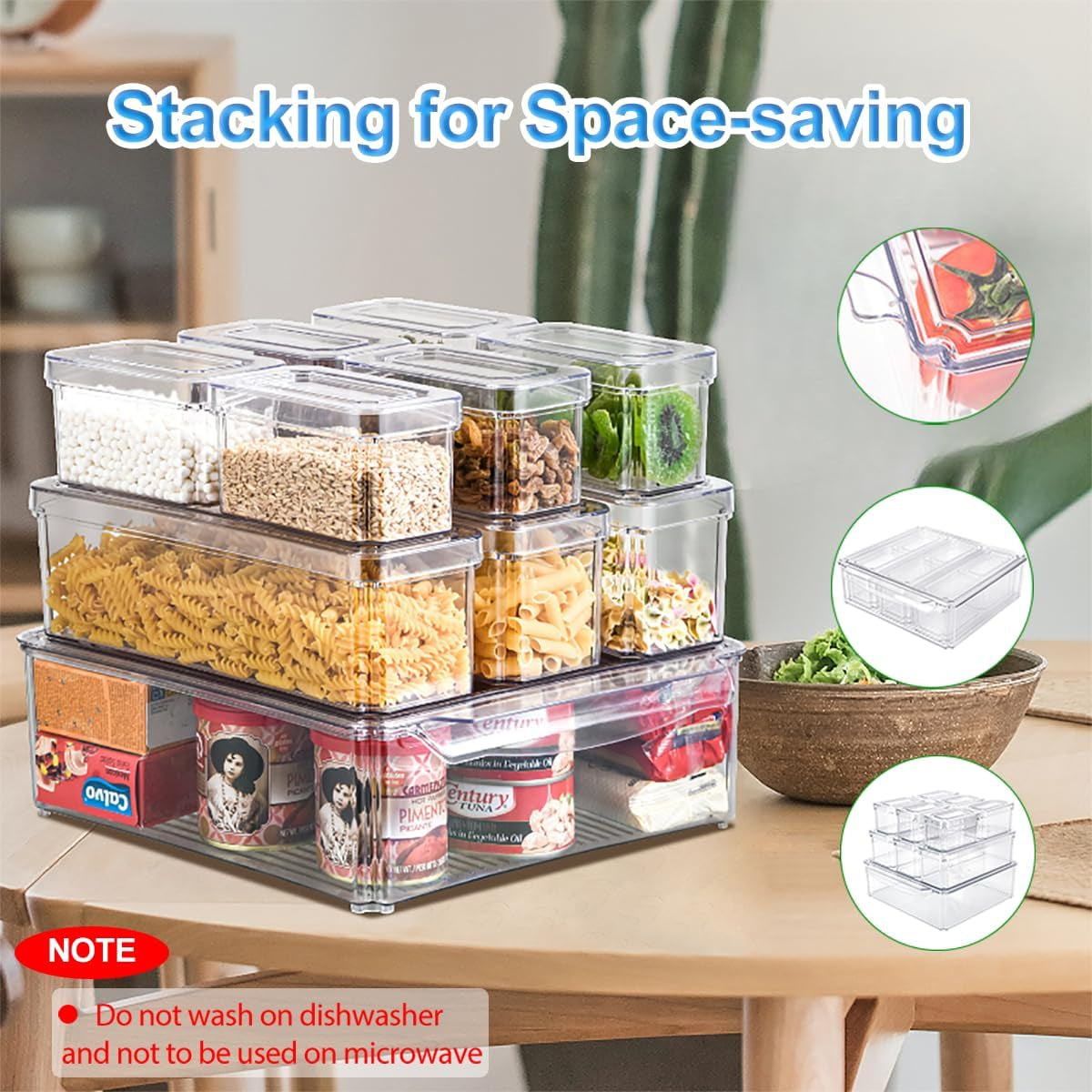 10-Pack Stackable BPA-Free Fridge Organizers with Lids, Clear Produce Storage Bins for Fruits, Vegetables, Snacks, and Eggs