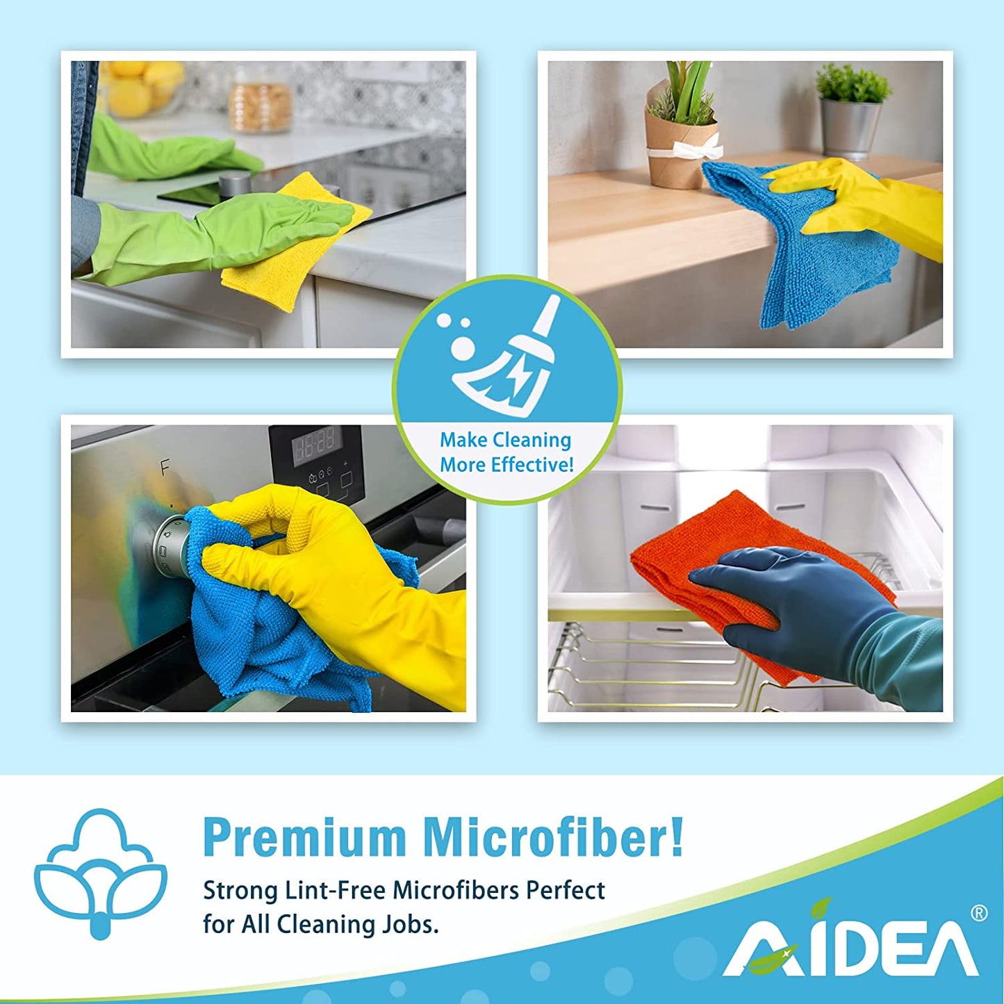 Microfiber Cleaning Cloths - 50 Pack, Versatile Soft Absorbent Rags for Home, Kitchen, Automotive, and Window Cleaning, Lint-Free Design (12" x 12")