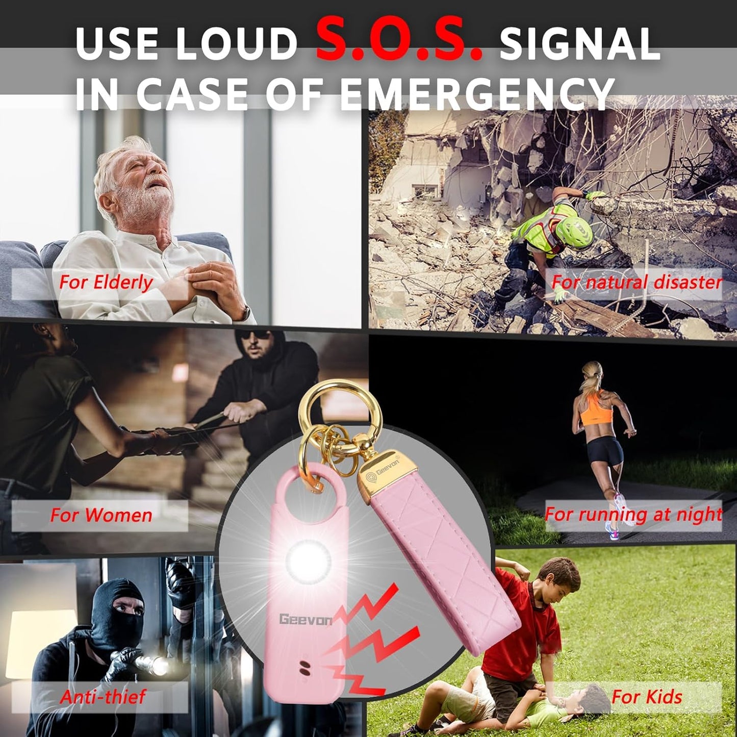 Personal Safety Alarm Set - Women - 135DB Loud Siren with LED Strobe Light, Rechargeable (Mint & Pink)