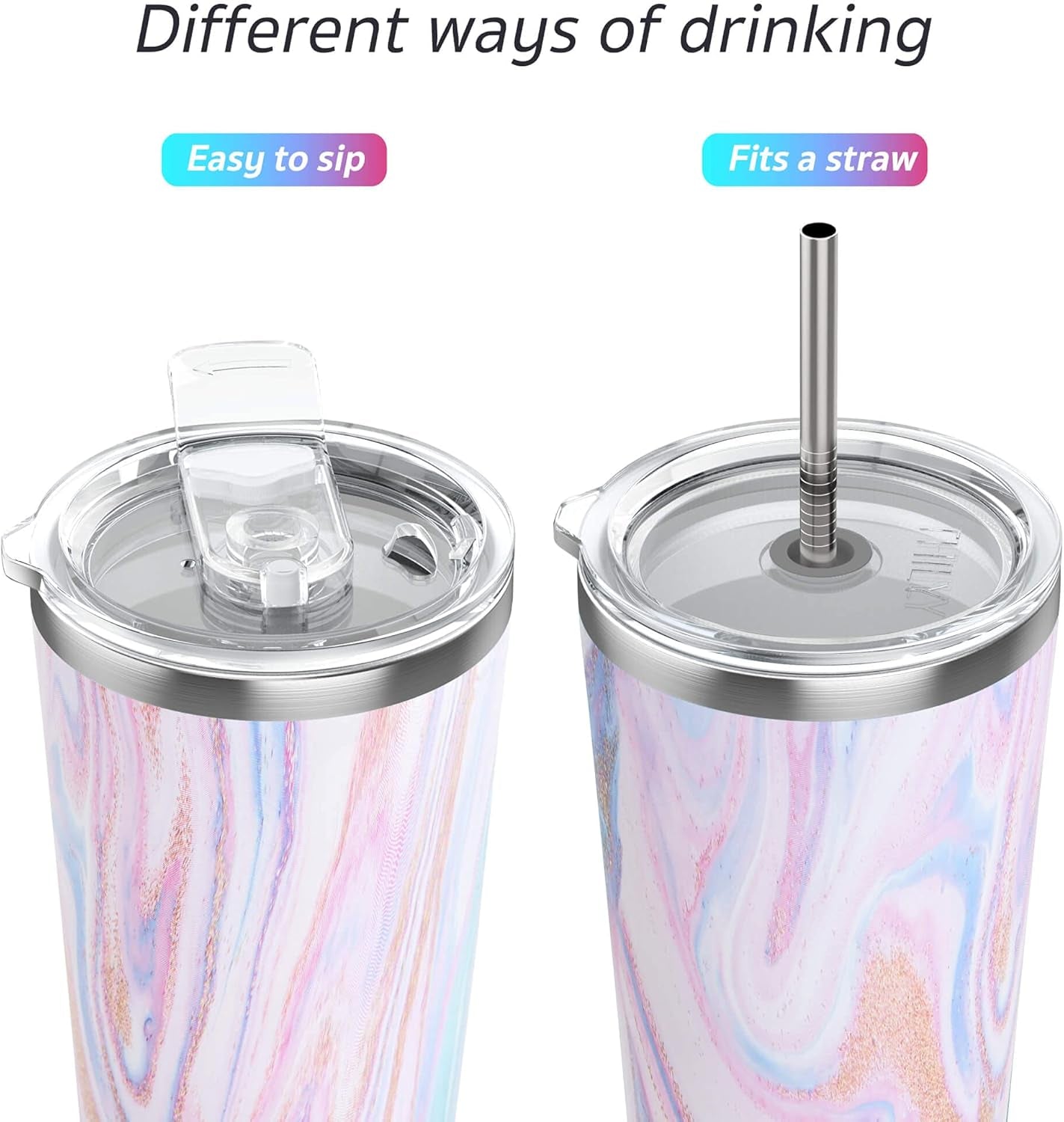 Stainless Steel 26 Oz Triple-Insulated Travel Tumbler with Splash-Proof Lid for Hot and Cold Beverages - Pink Ripple Design