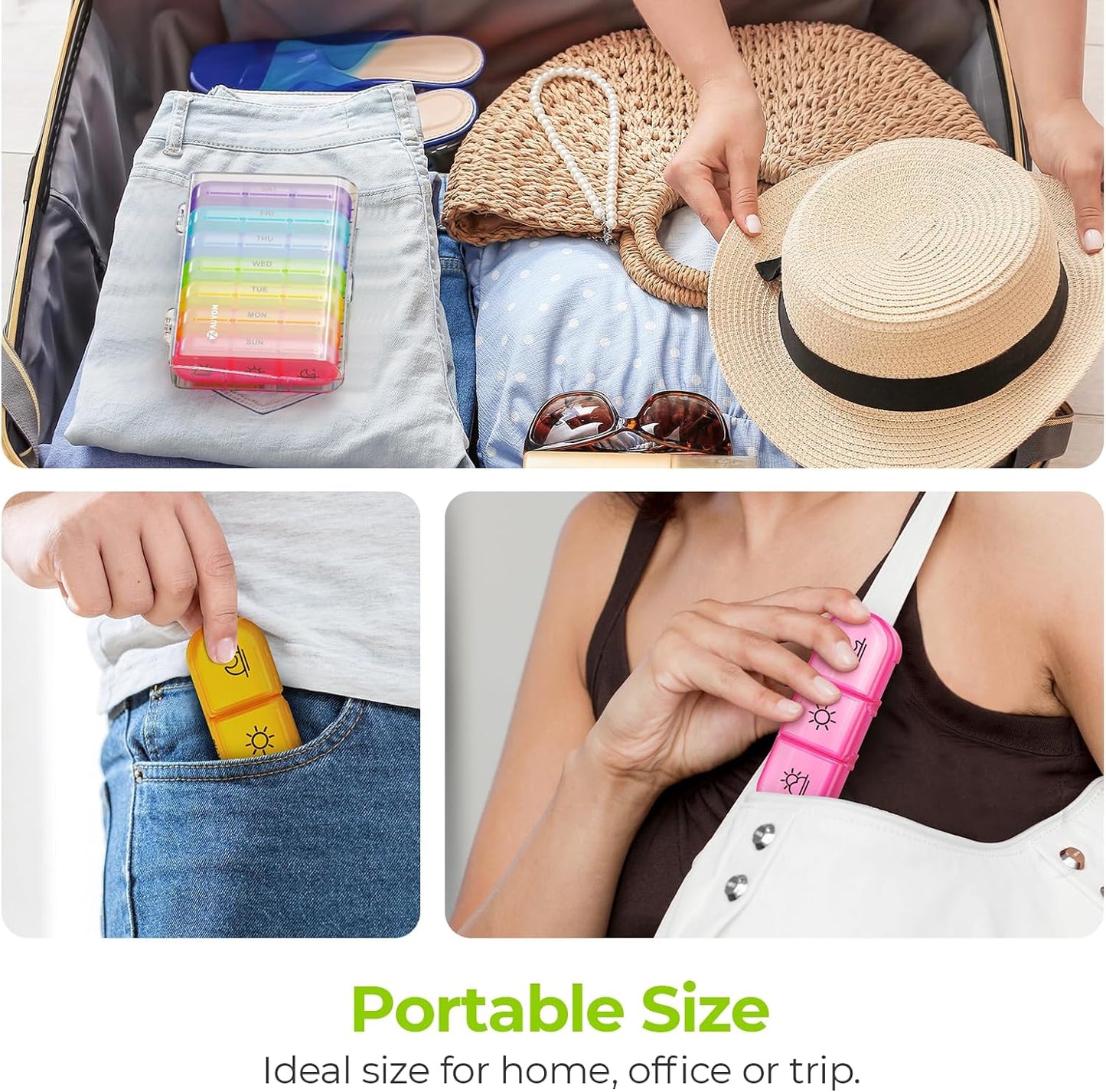 Weekly Pill Organizer with Three Daily Compartments - Portable 7-Day Medication Case with Spacious Individual Sections for Vitamins, Fish Oil, and Supplements