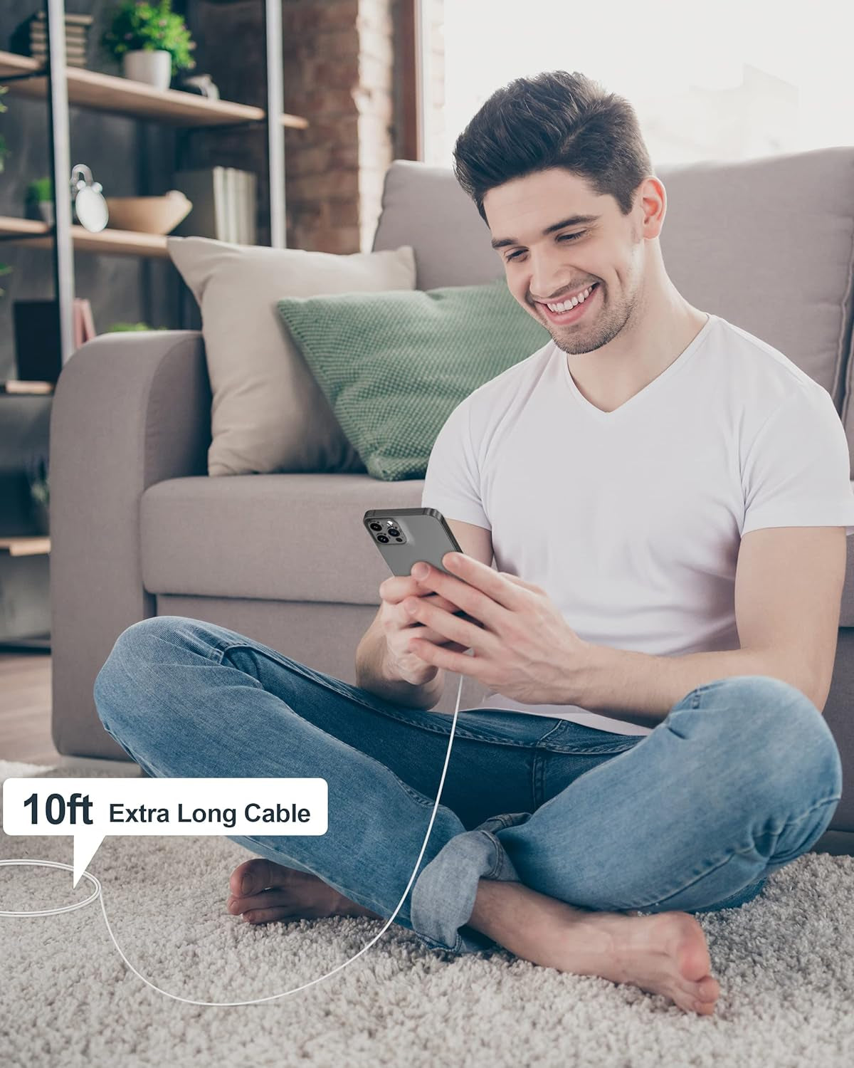 MFi Certified iPhone Charger Bundle: 3FT, 6FT, and 10FT Charging Cables with Dual USB Wall Charger Adapters for iPhone