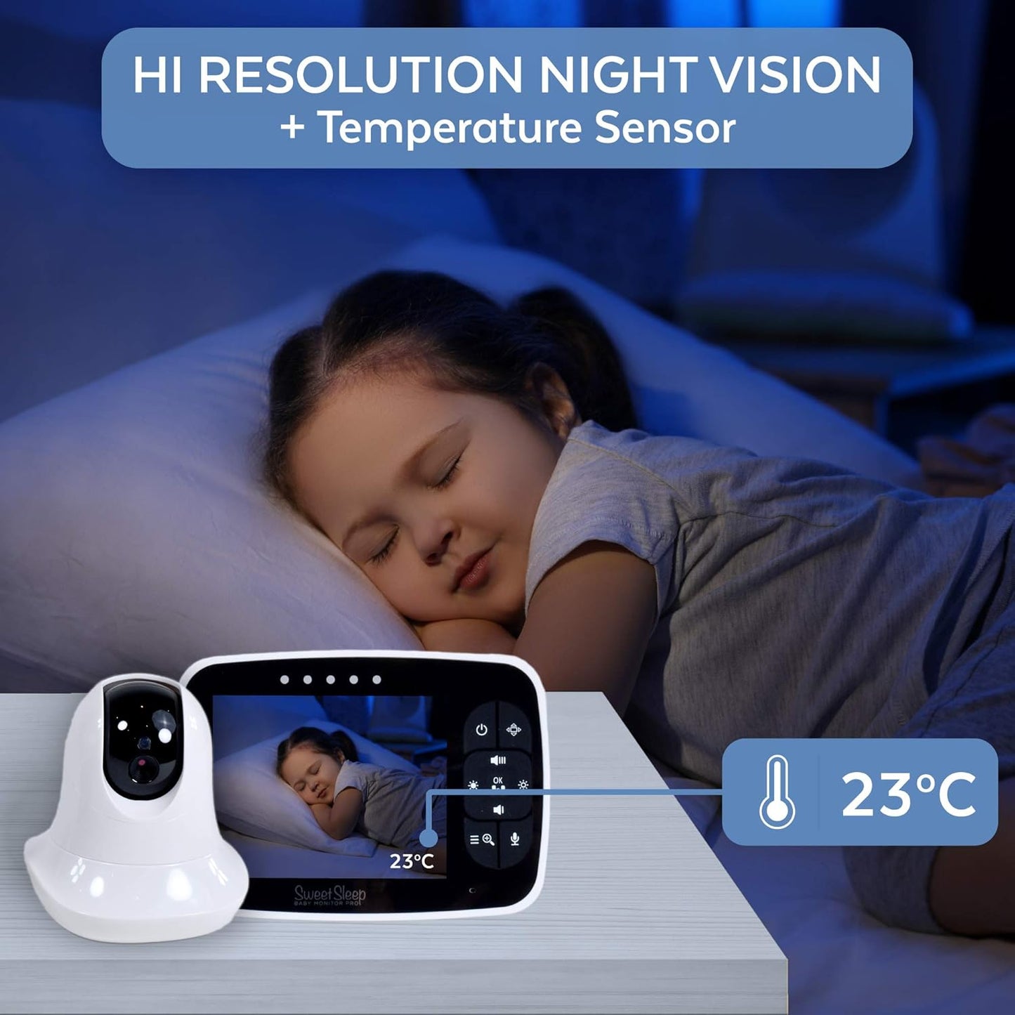 Baby Monitor with Camera - Superior Image and Sound Quality, Night Vision Capability, Temperature Display, and Pan-Tilt-Zoom Functionality