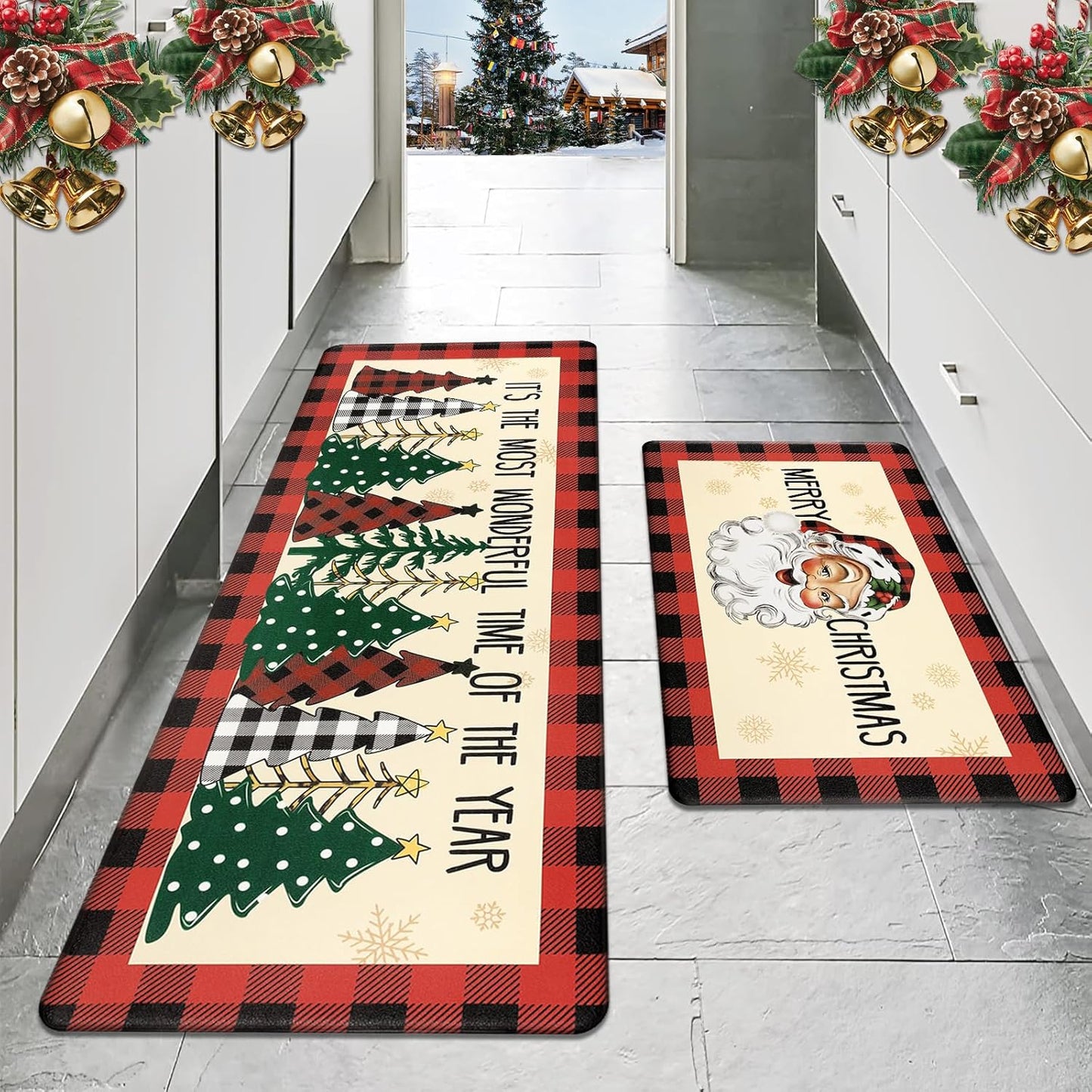 Anti-Fatigue Kitchen Rug Set - 2-Piece Non-Skid Cushioned Floor Mats (17" x 48" & 17" x 28") - Waterproof Runner Mats