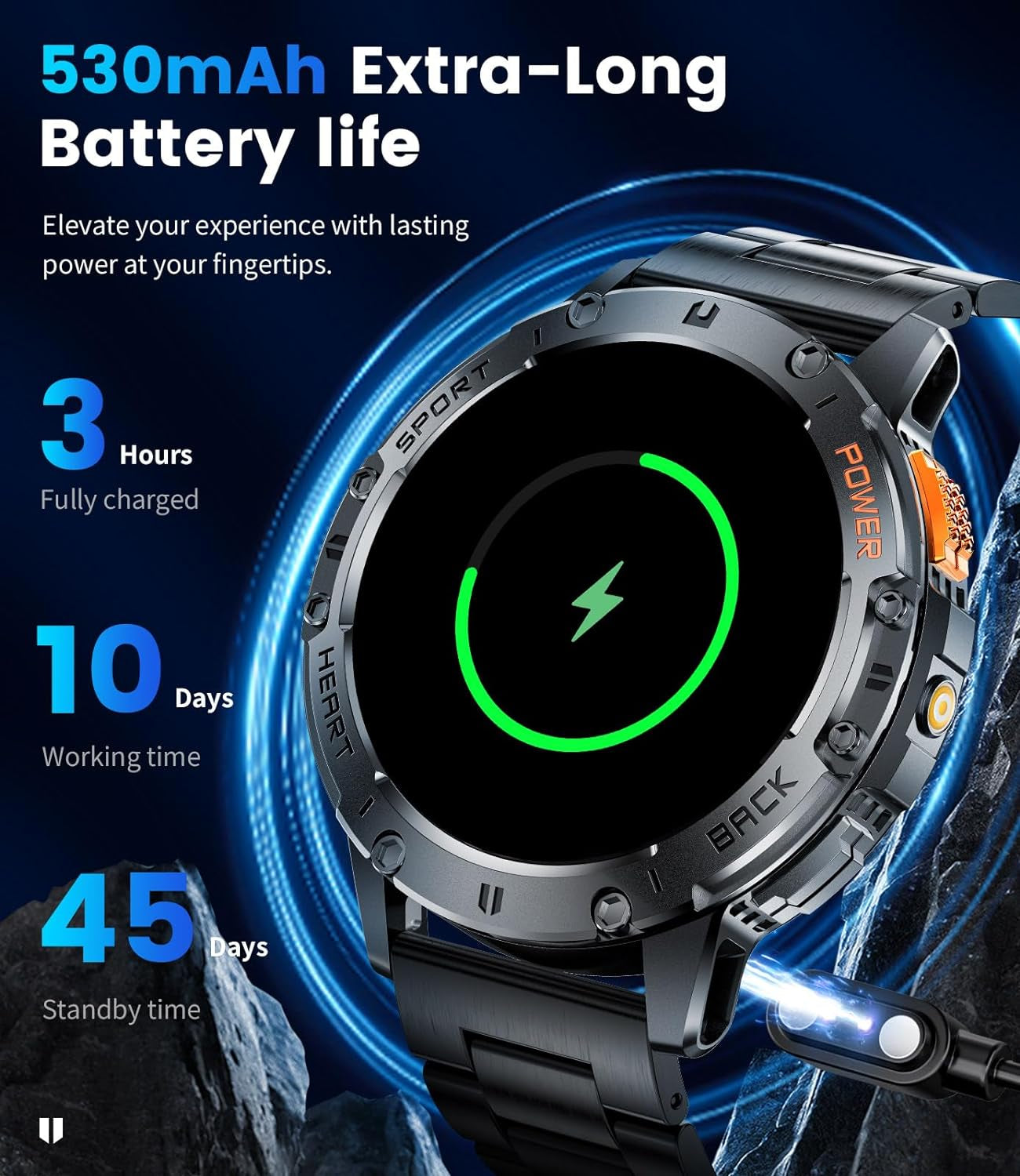Smart Watch - Bluetooth Calling, 1.43" HD AMOLED Fitness Tracker, IP68 Waterproof, 100+ Sports Modes, 530mAh Battery, Heart Rate and Sleep Monitoring