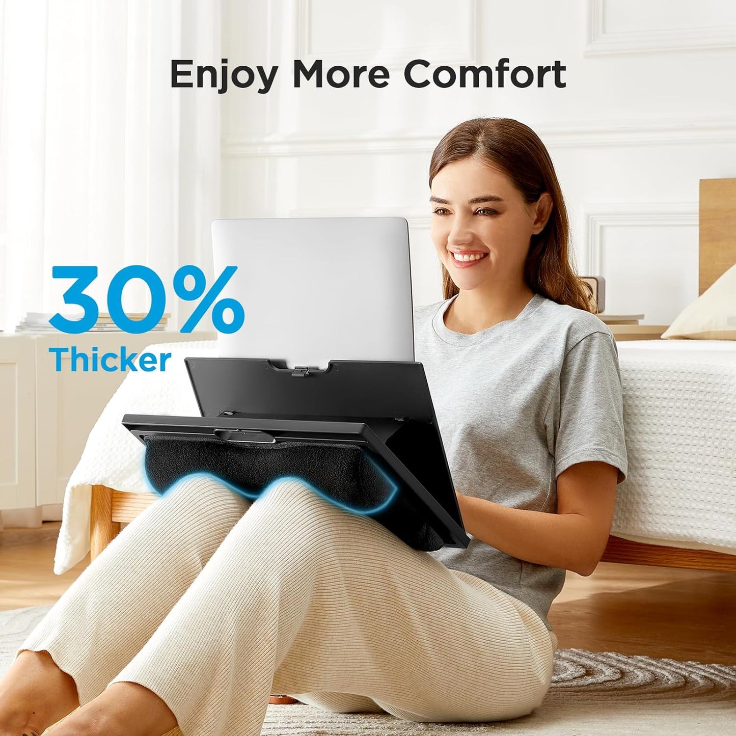 Adjustable Lap Desk with 8 Angles and Dual Cushions for Laptops up to 15.6 inches - Versatile Workstation for Car, Sofa, or Bed (Black)