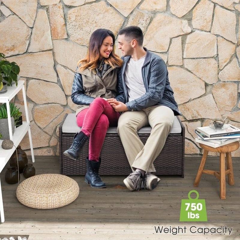 34-Gallon Patio Storage Bench with Cushioned Seat and Zippered Liner