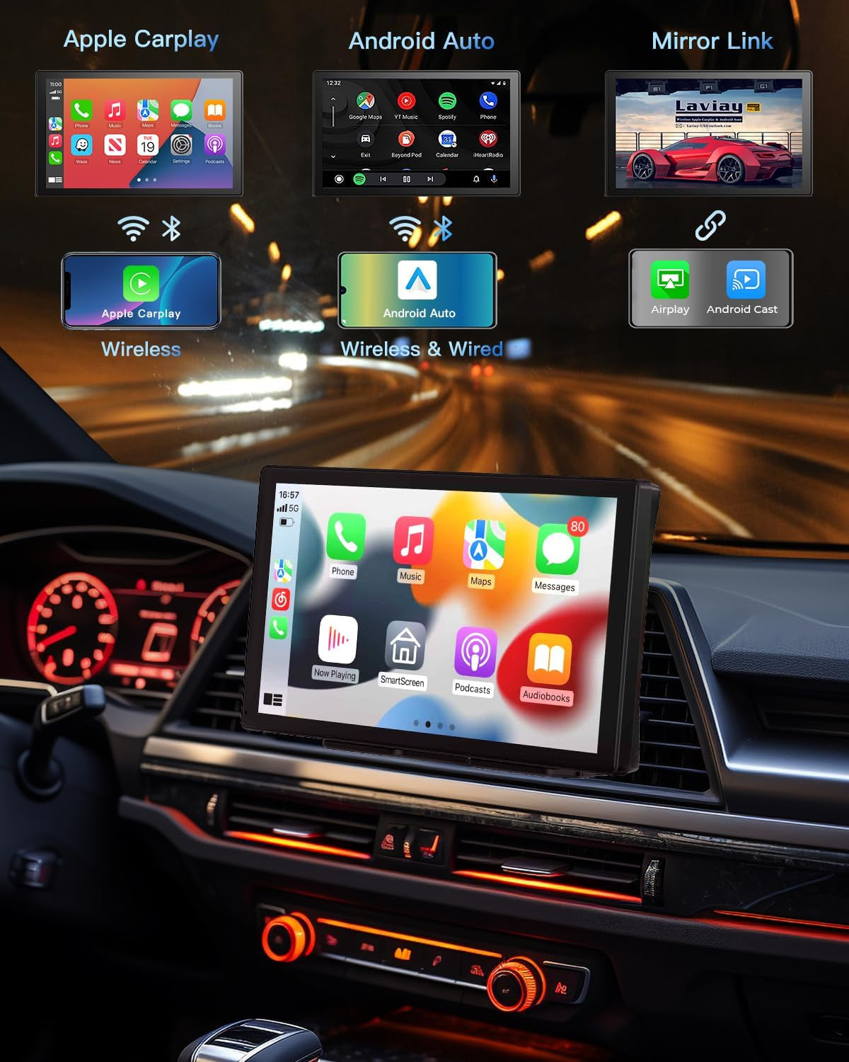 9-Inch Wireless CarPlay Touchscreen Stereo - 4K Dash Cam, Backup Camera, Navigation, Bluetooth -Apple CarPlay, Android Auto