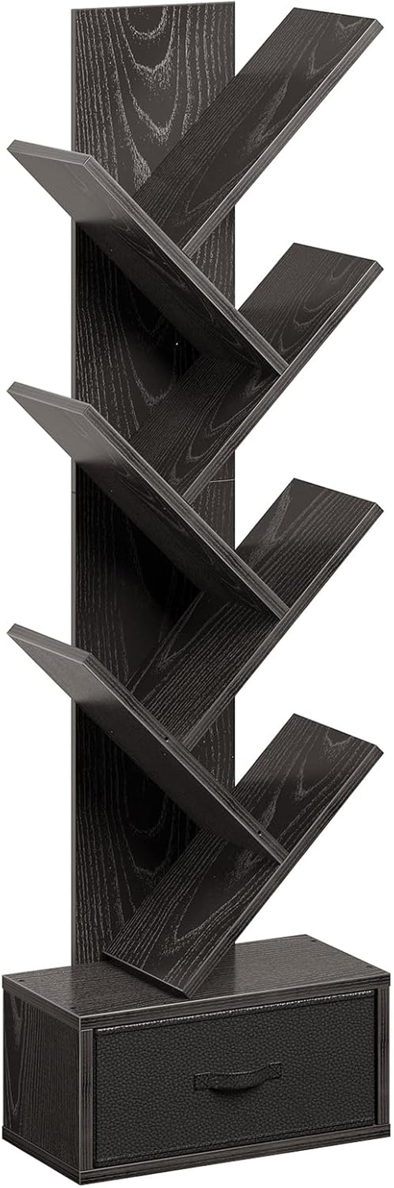7-Tier Rustic Brown Bookshelf with Drawer, Wooden Storage Rack for CDs, Movies, and Books, Versatile Organizer