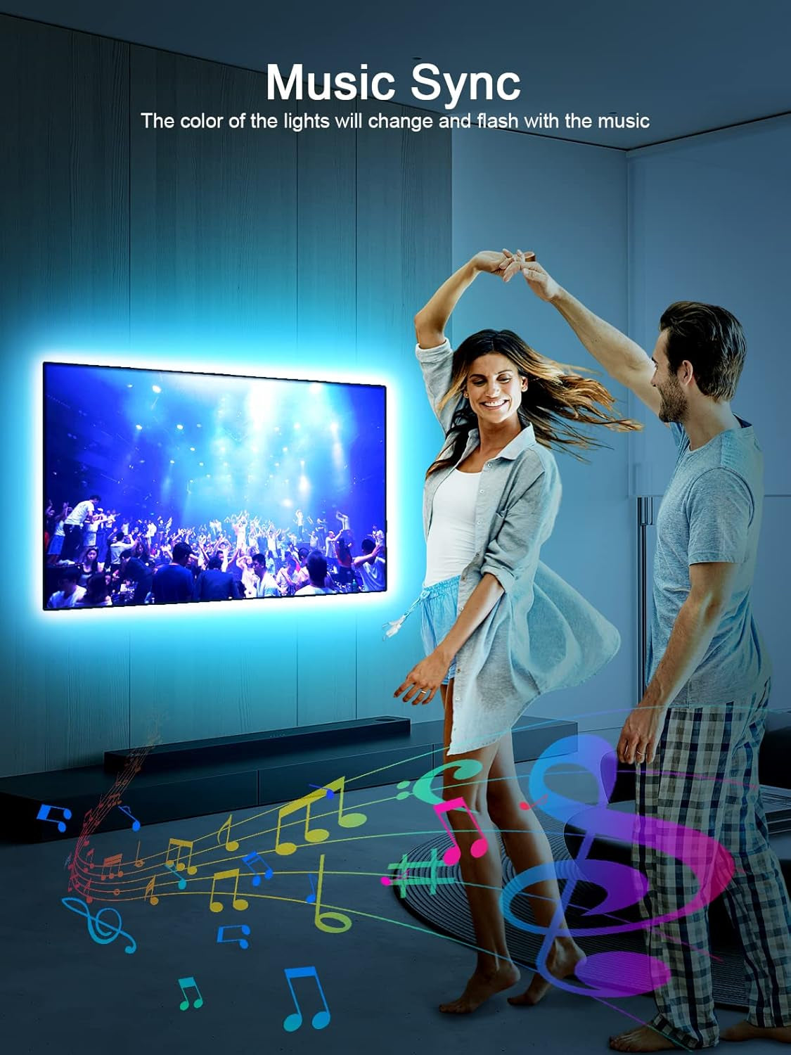 LED Backlight for TVs, 11.4Ft RGB Strip Lights for 32-50 Inch Monitors, Remote and Bluetooth APP Control, Music Sync, USB Powered Room Decoration