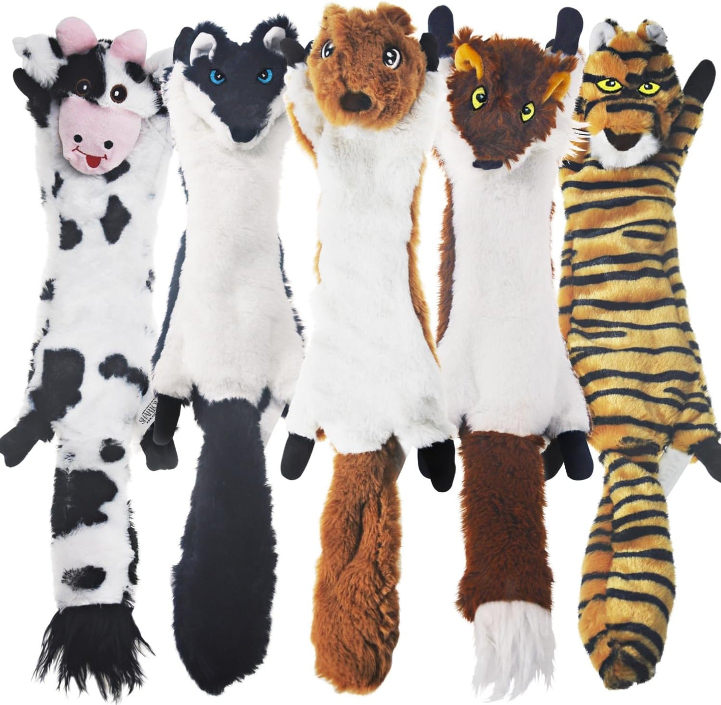5-Pack Dog Squeaky Toys - Crinkle Plush Chew Toys - Medium, Large Dogs, No Stuffing, Multi-Colored