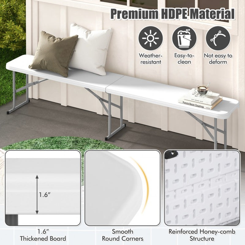 6-Foot Portable Plastic Folding Bench for Picnics, Camping, and Dining with Carrying Handle