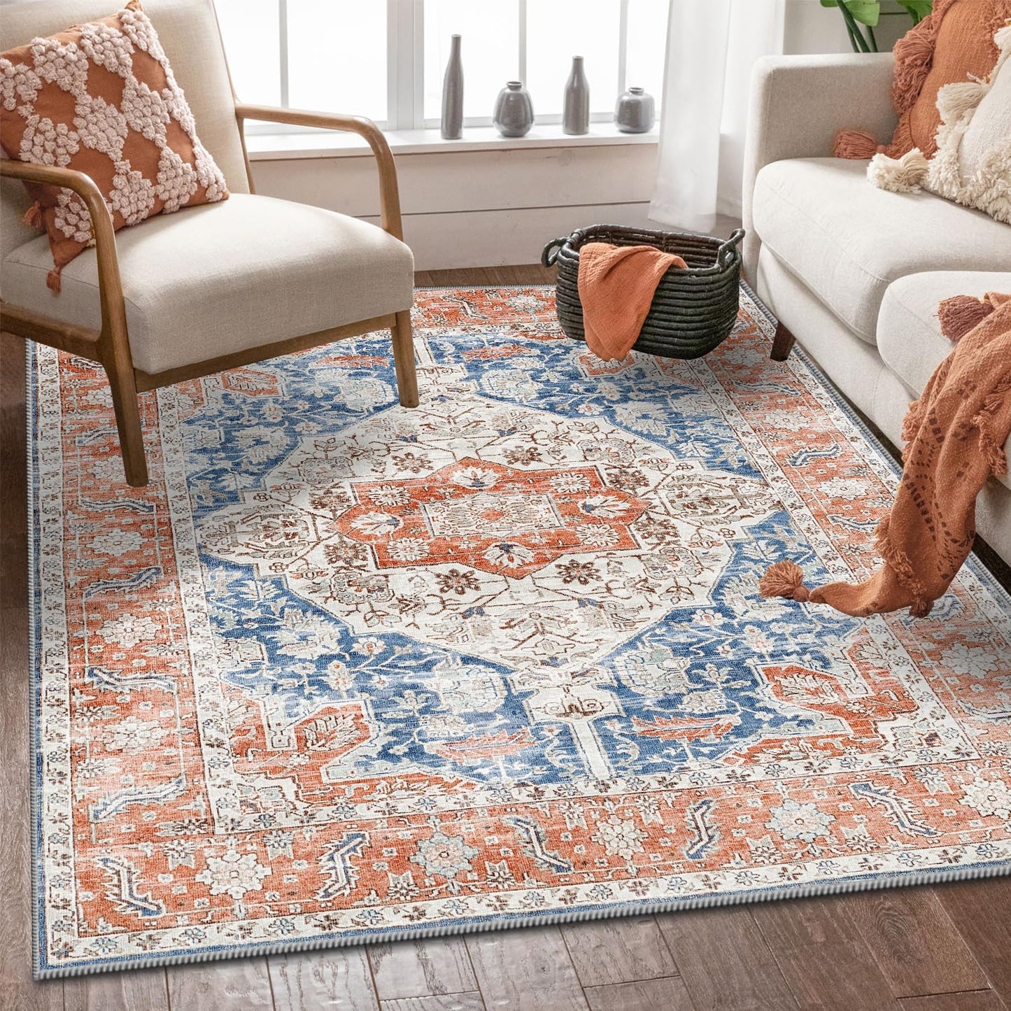 Boho Non-Slip Washable Runner Rug for Hallway and Kitchen, 2x5 Ft Light Grey Area Mat for Bedroom, Bath, Laundry, and Entryway