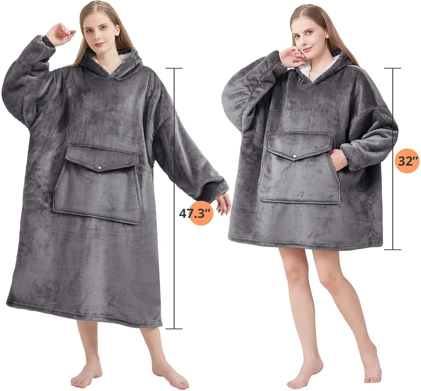 Blanket Hoodie, Wearable Blanket - Gaint Pocket, Oversized Sherpa Sweatshirt