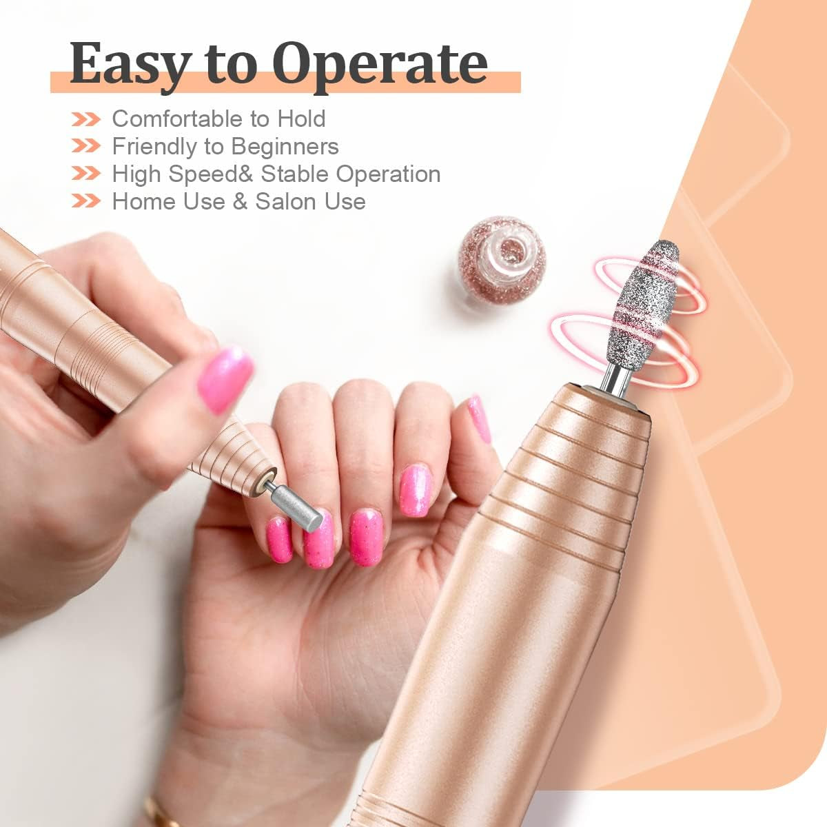 Portable Electric Nail Drill Machine with 11 Nail Drill Bits and 26 Sanding Bands for Acrylic, Gel, and Dip Powder Nails - Ideal for Salon and Home Use, Gold