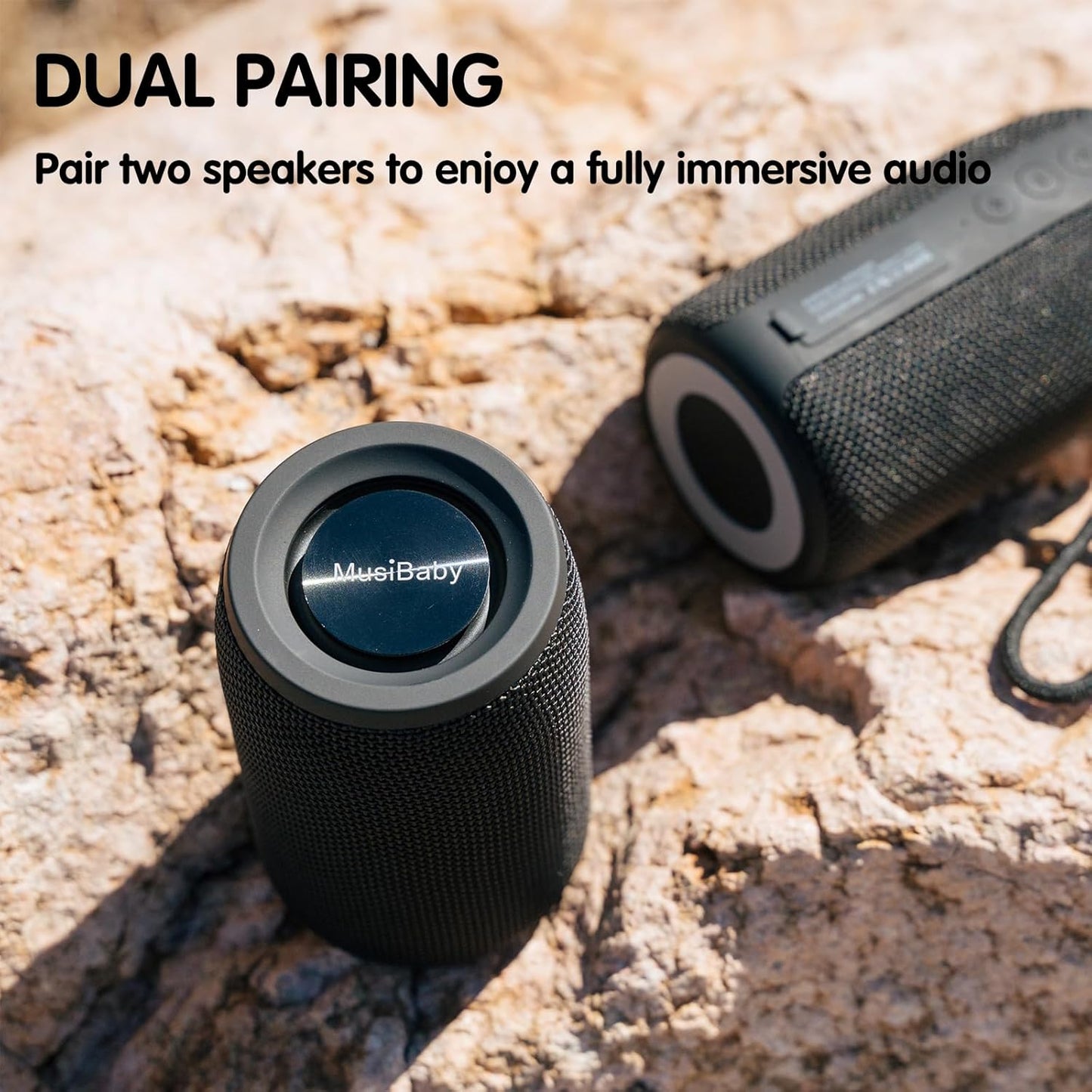 Musibaby Bluetooth 5.0 Wireless Speaker - Portable, Waterproof Outdoor Speaker with Dual Pairing, Loud Stereo Sound, Booming Bass, and 1500 Minutes Playtime for Home and Party (Black)