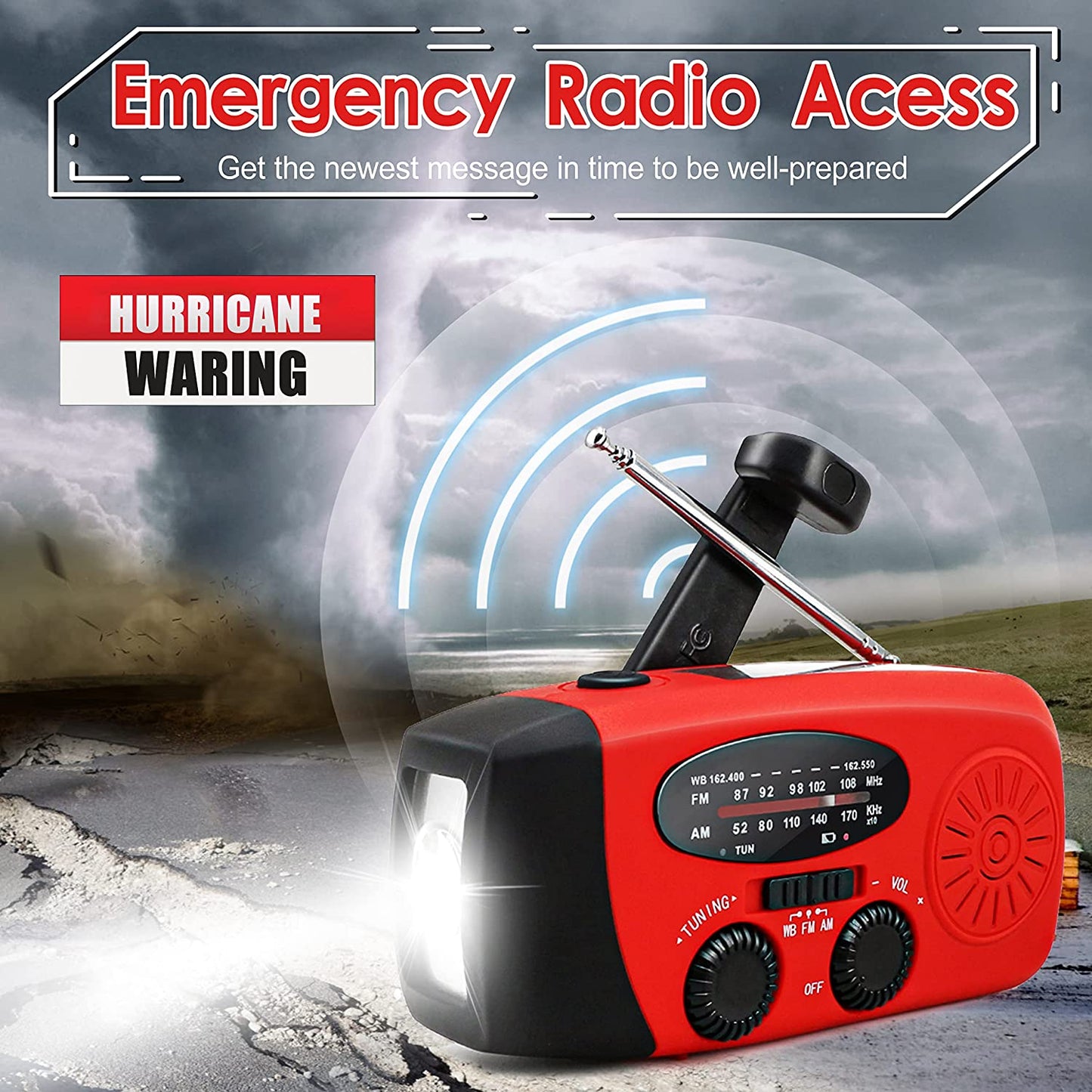 Upgraded Emergency Hand Crank Self-Powered AM/FM NOAA Solar Weather Radio - LED Flashlight and 2000mAh Power Bank for Smartphones