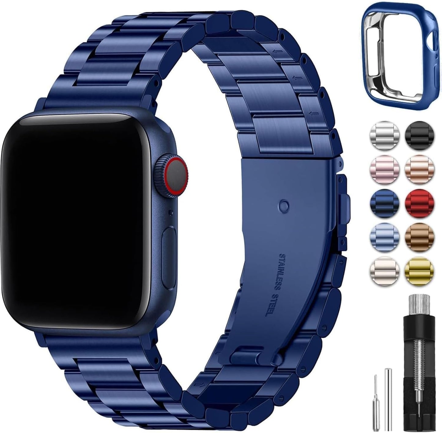 Stainless Steel Apple Watch Band with Case - for Apple Watch Ultra 2, Series 9, 8, 7, 6, 5, 4, 3, 2, 1 & SE/SE 2