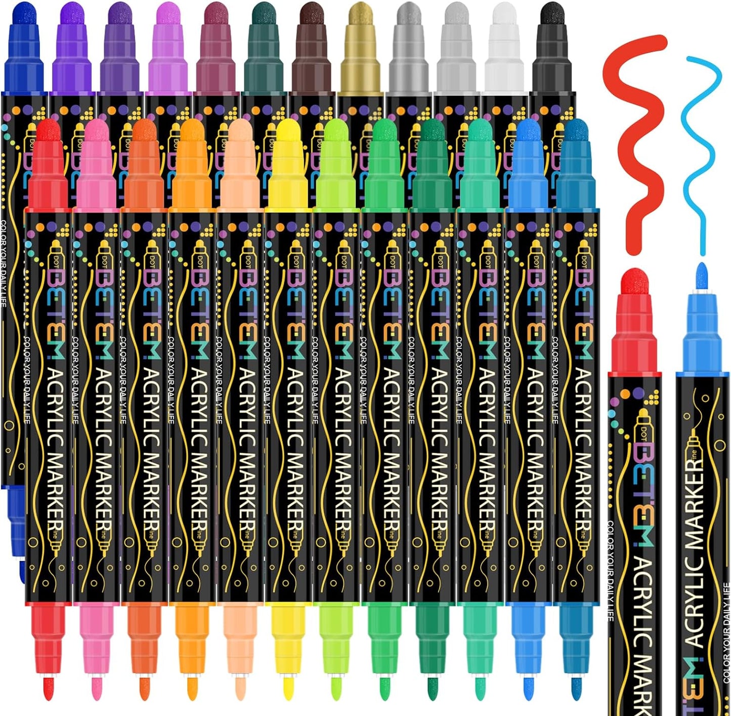 24-Color Dual Tip Acrylic Paint Markers for Versatile Art Applications on Wood, Canvas, Stone, Glass, and Ceramic