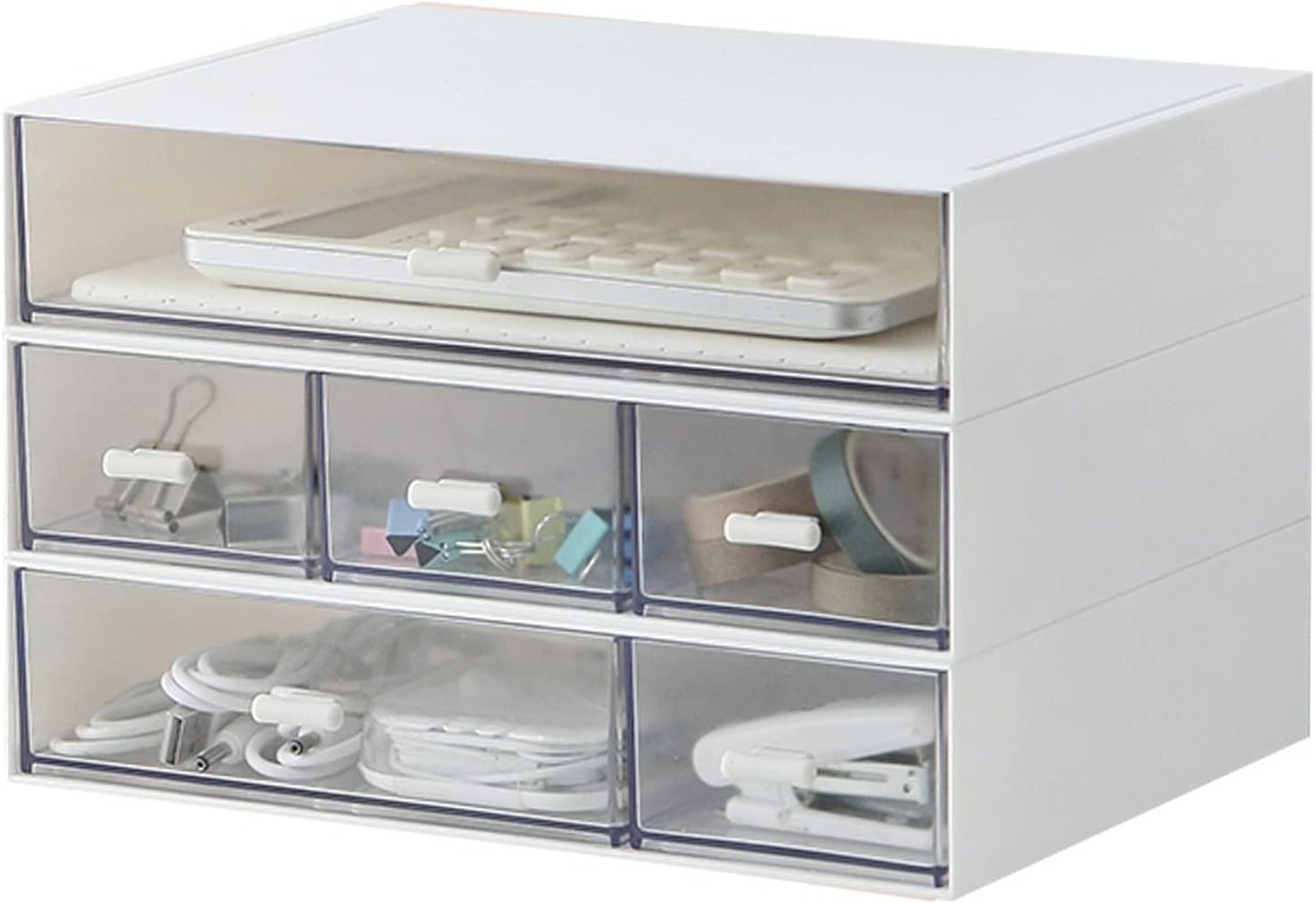 Sophisticated 6-Drawer Desk Organizer for Makeup and Cosmetic Storage for Bathroom and Desktop Organization (White)
