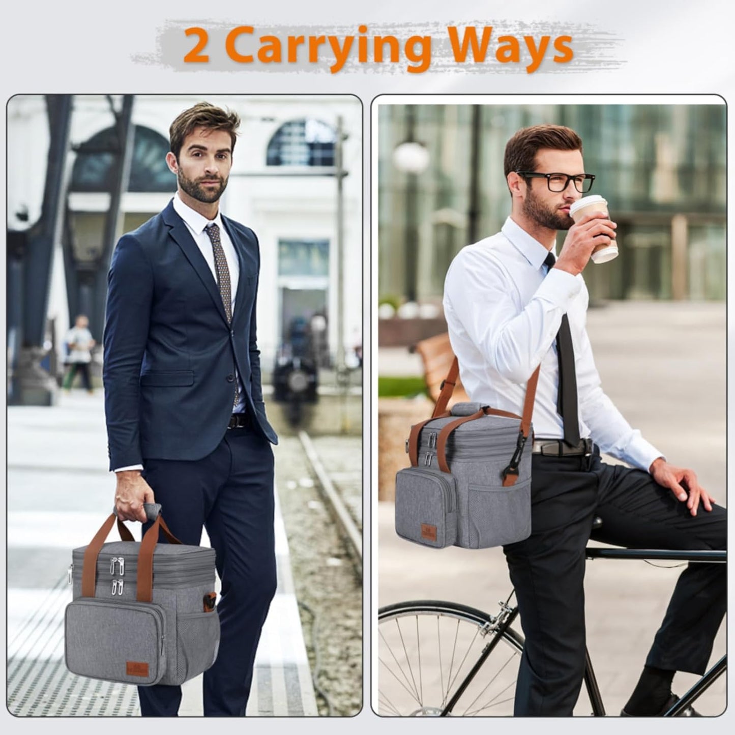 Insulated Lunch Bag for Adults - Leakproof Thermal Cooler, Expandable Large Capacity, Reusable Double Deck Design