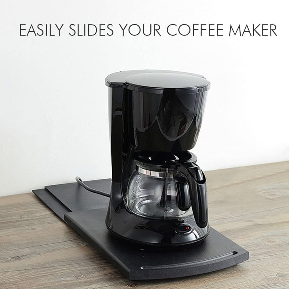 Kitchen Caddy Sliding Coffee Tray Mat - 12" Under Cabinet Appliance Organizer for Coffee Makers and Toasters with Smooth Rolling Wheels (Set of 2)