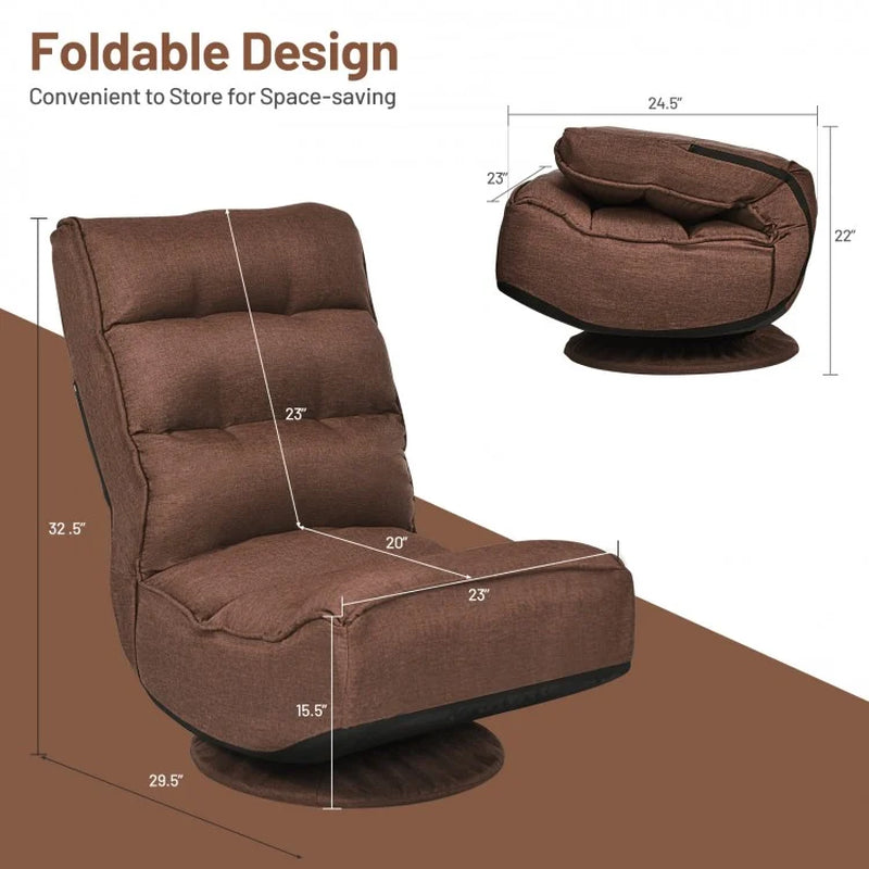 360-Degree Swivel Folding Gaming Chair with Adjustable Backrest